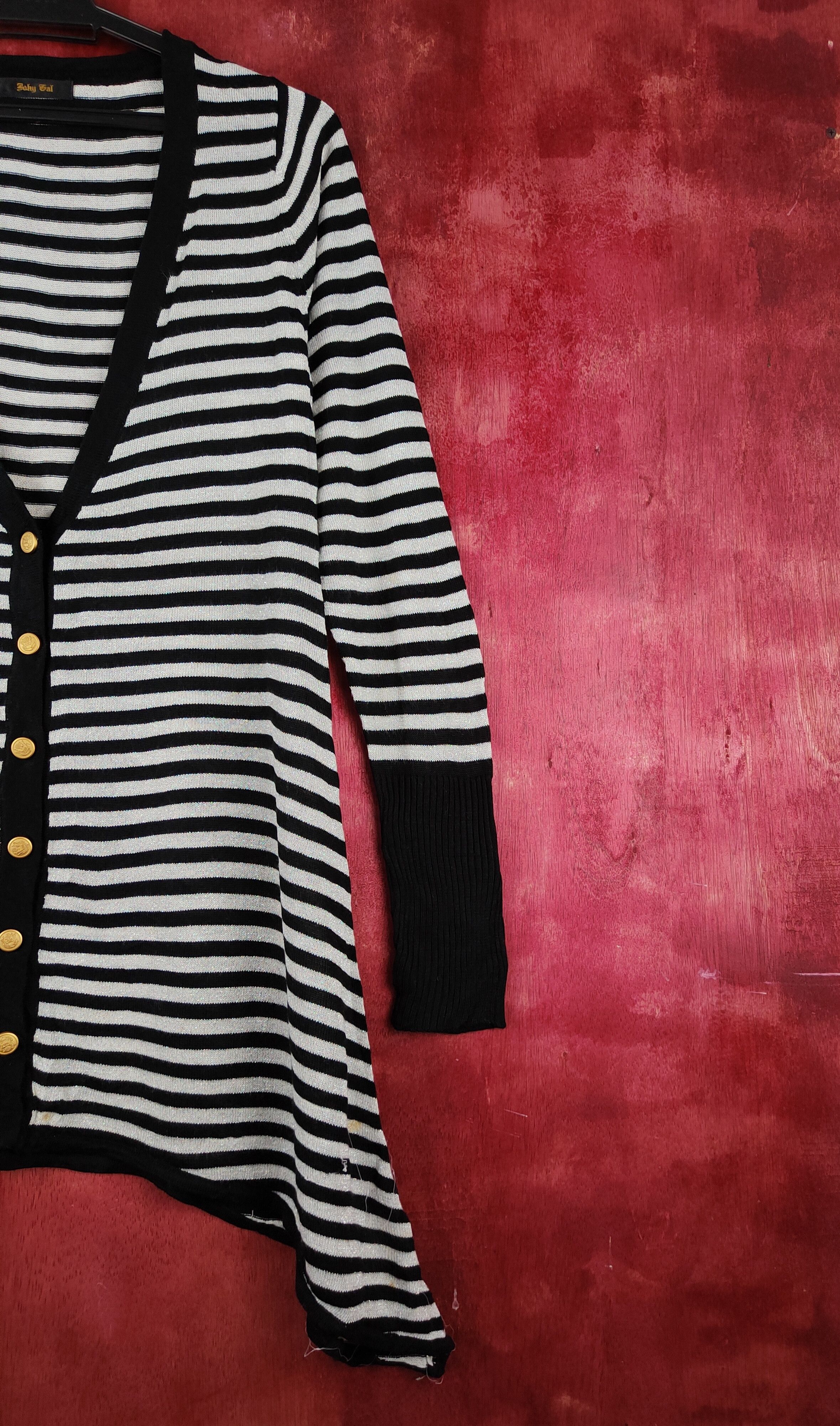Seditionaries Jocky Gal stripe Black/Gray Shining Cardigan #S962 Size L / US 10 / IT 46 - 6 Thumbnail