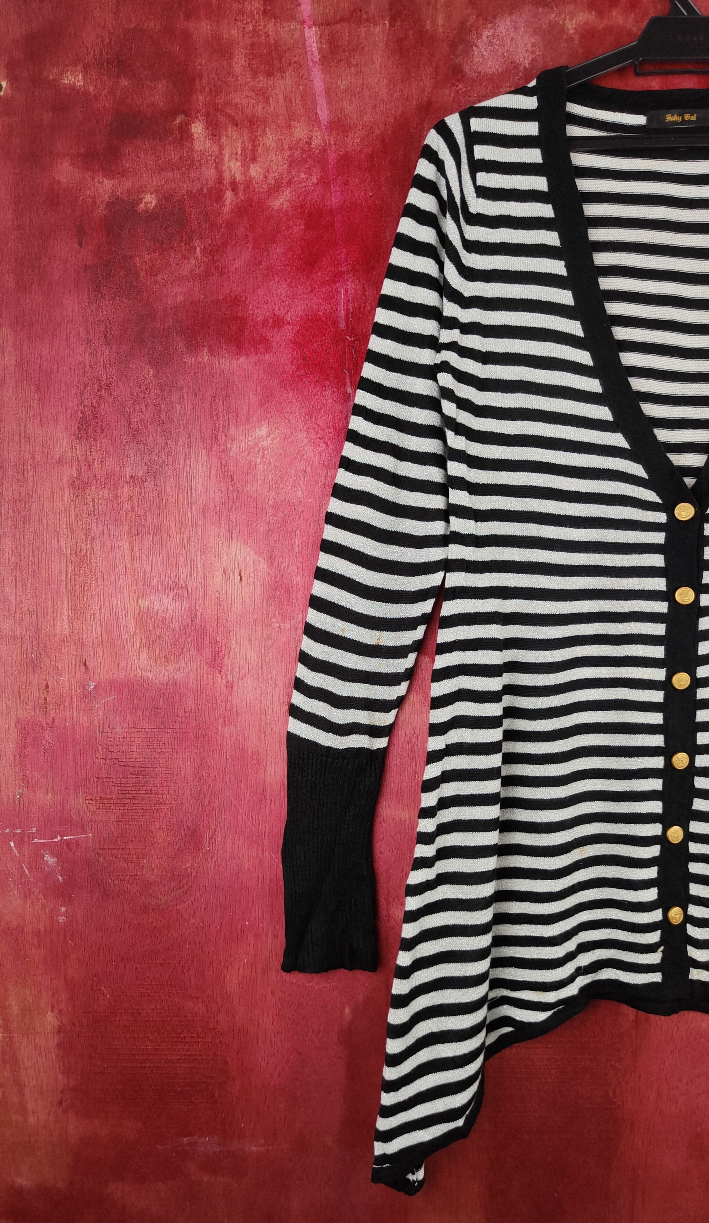 Seditionaries Jocky Gal stripe Black/Gray Shining Cardigan #S962 Size L / US 10 / IT 46 - 3 Thumbnail