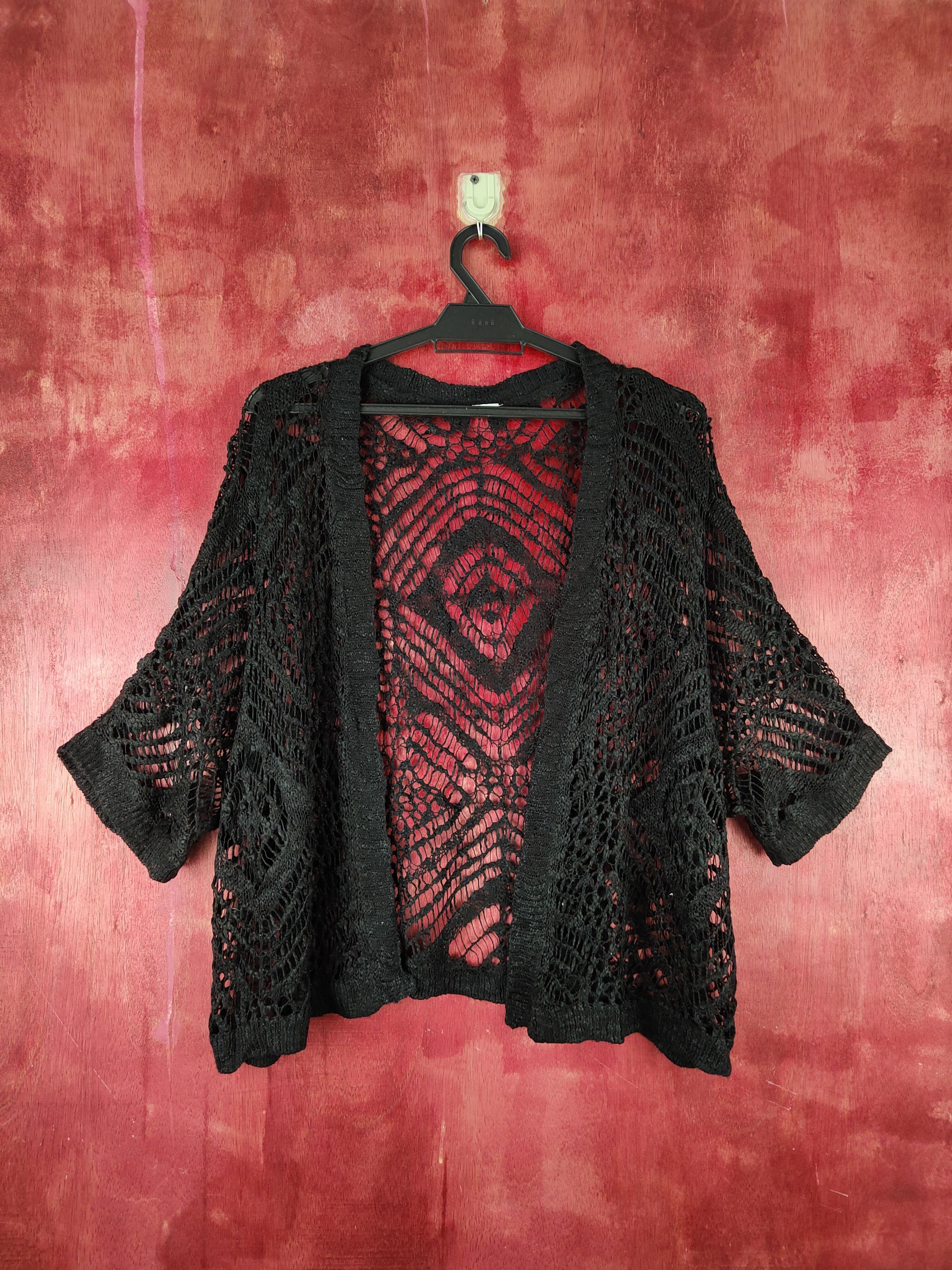 Homespun Knitwear Japanese Brand Black Crochet Meshnet Knitwear Cardigan #S964 Size L / US 10 / IT 46 - 1 Thumbnail