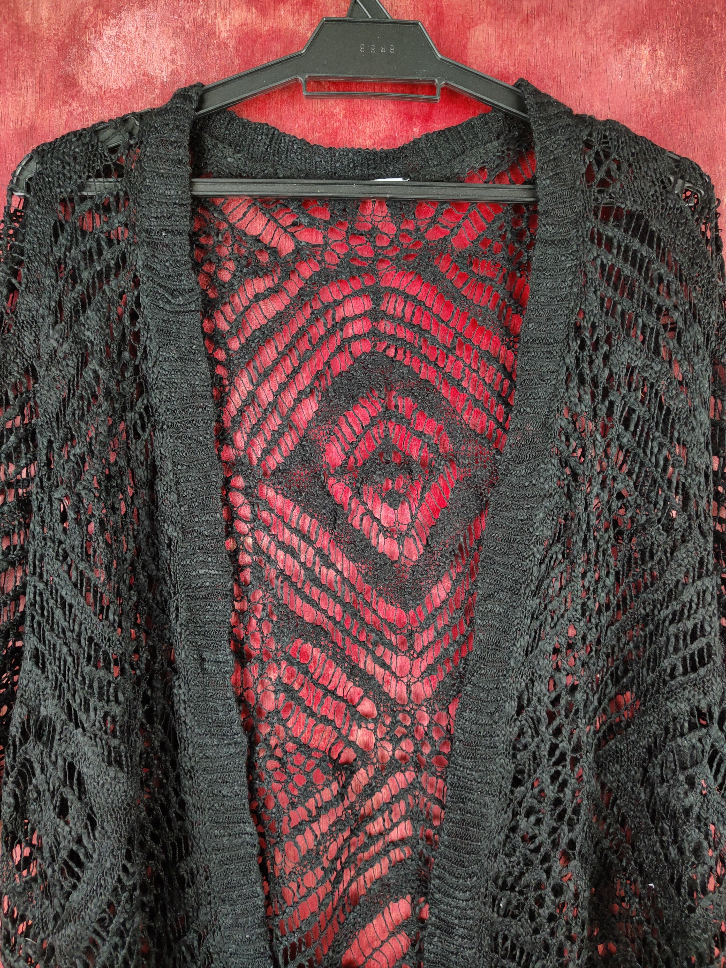 Homespun Knitwear Japanese Brand Black Crochet Meshnet Knitwear Cardigan #S964 Size L / US 10 / IT 46 - 2 Thumbnail