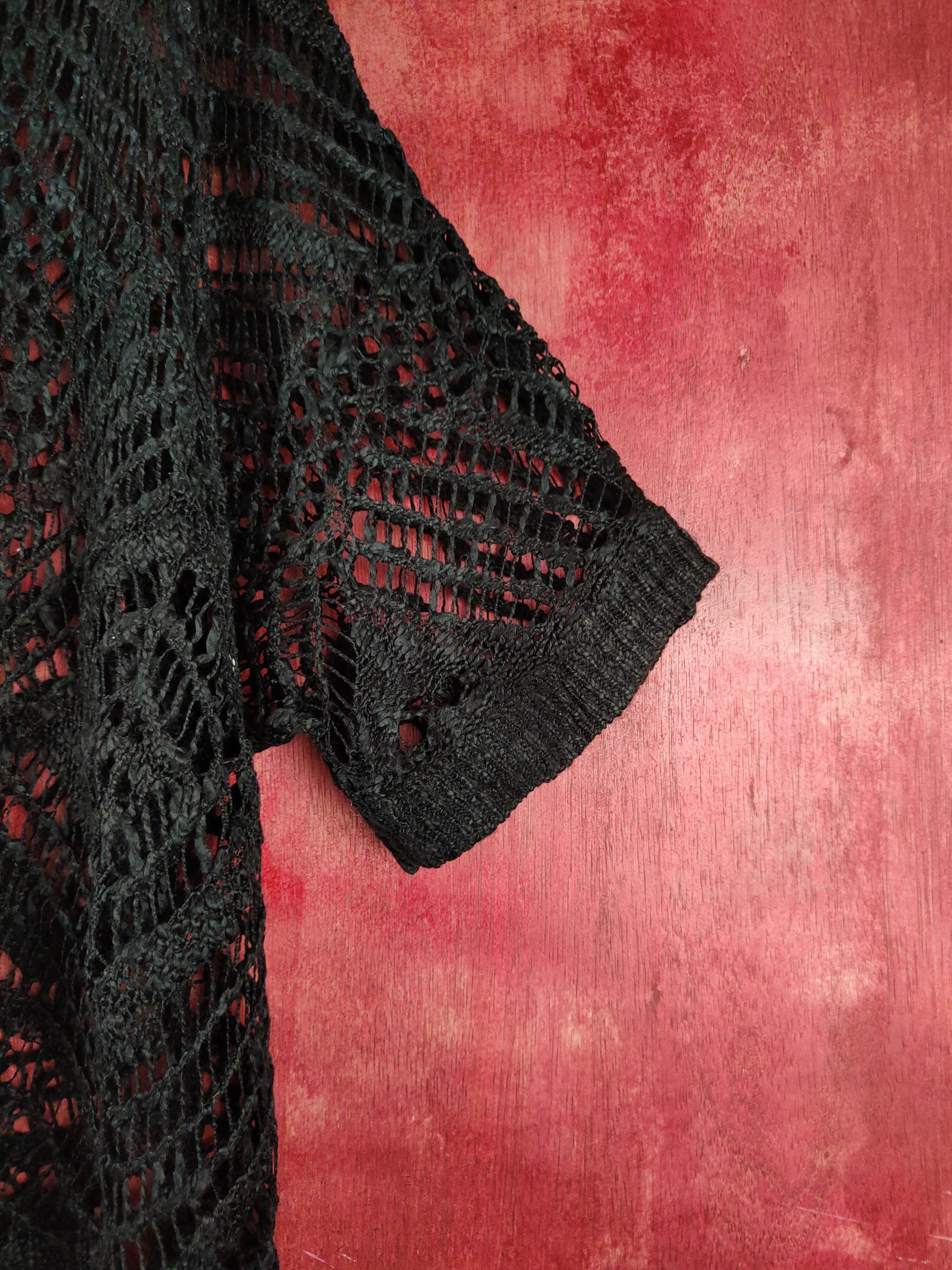 Homespun Knitwear Japanese Brand Black Crochet Meshnet Knitwear Cardigan #S964 Size L / US 10 / IT 46 - 6 Thumbnail
