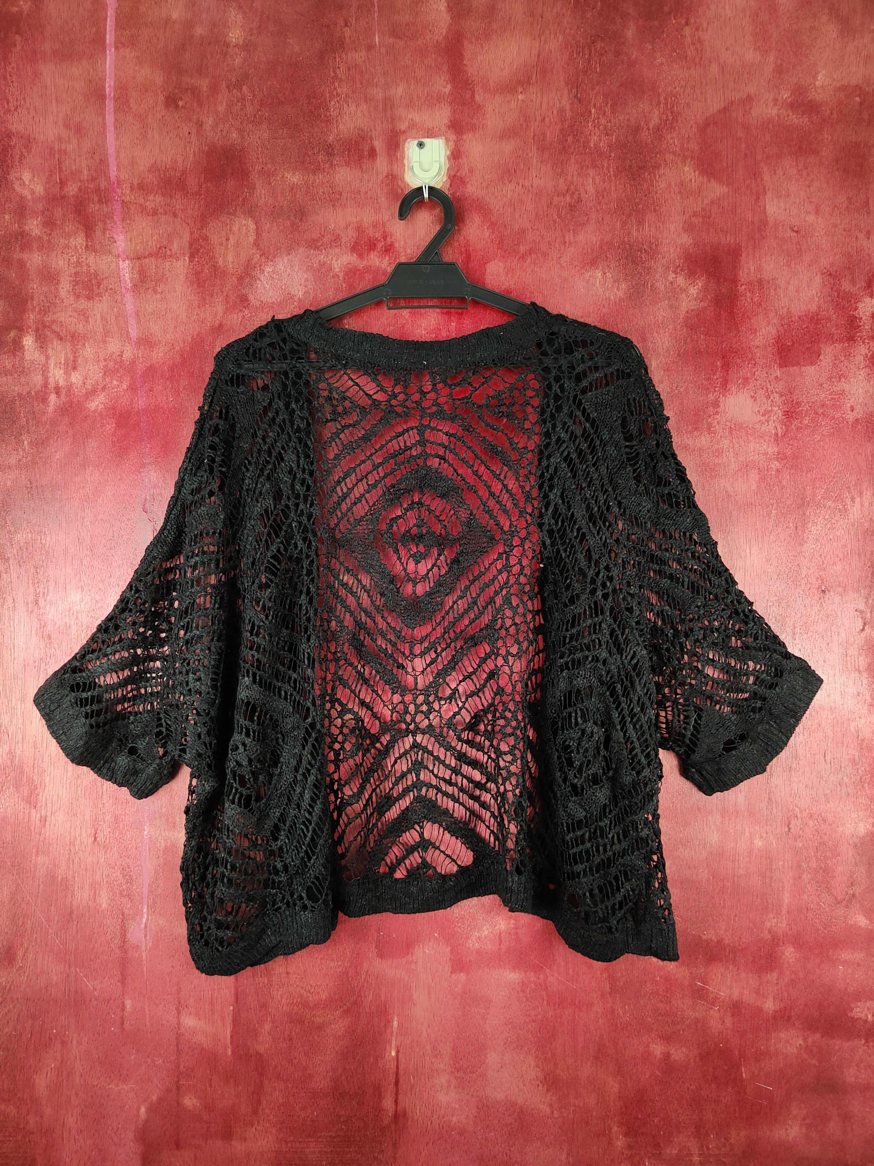 Homespun Knitwear Japanese Brand Black Crochet Meshnet Knitwear Cardigan #S964 Size L / US 10 / IT 46 - 7 Thumbnail