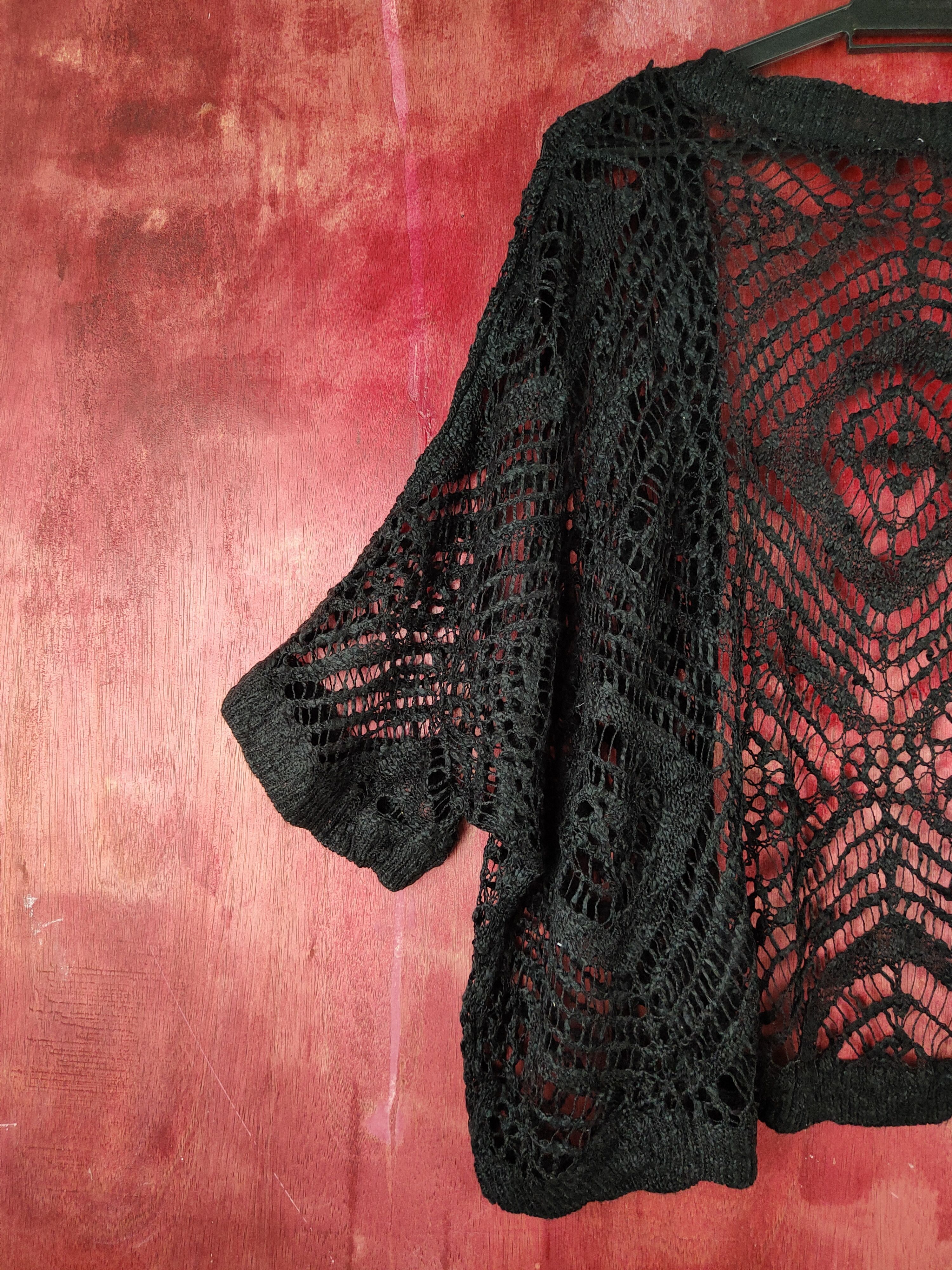 Homespun Knitwear Japanese Brand Black Crochet Meshnet Knitwear Cardigan #S964 Size L / US 10 / IT 46 - 8 Thumbnail