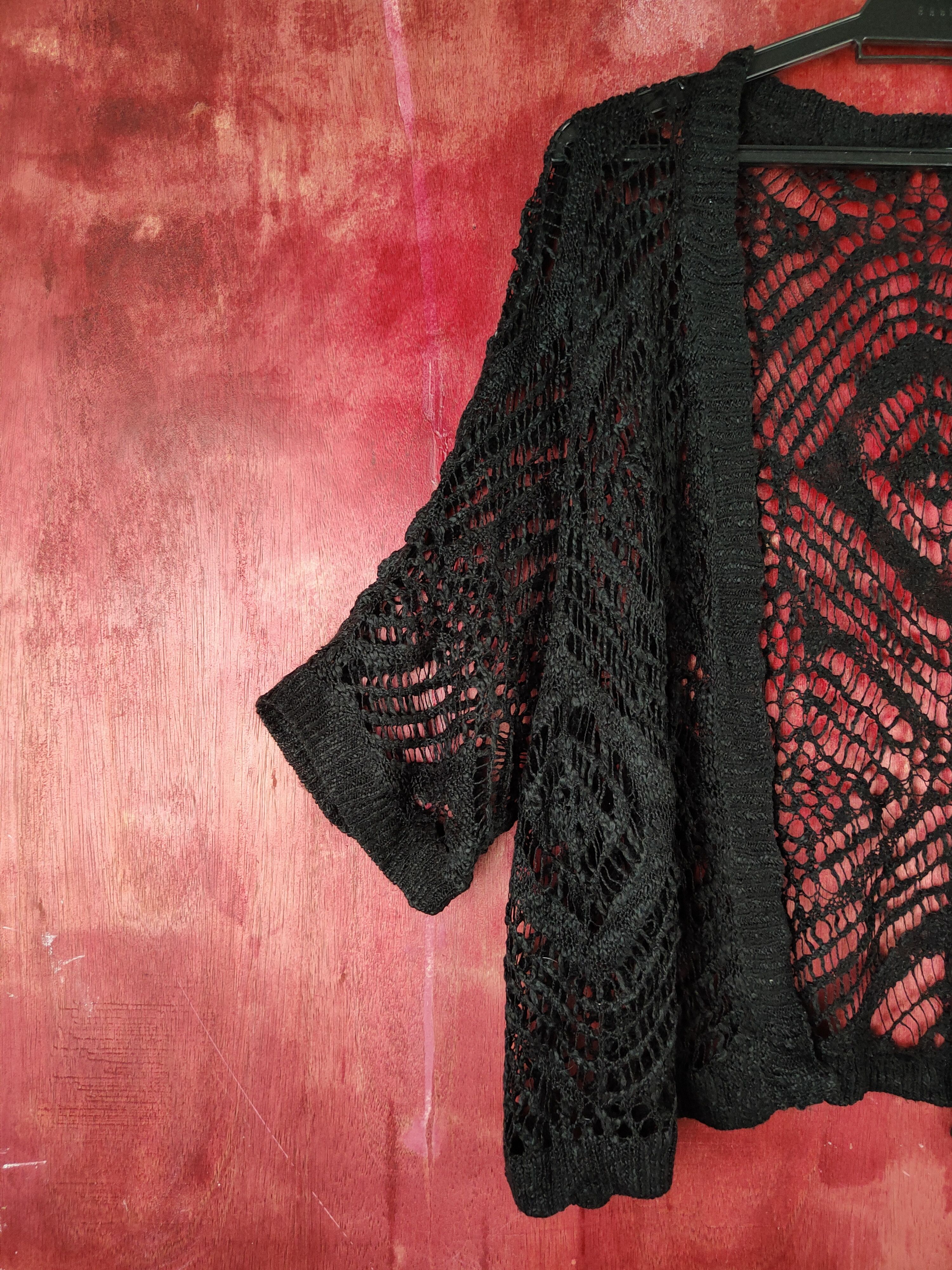 Homespun Knitwear Japanese Brand Black Crochet Meshnet Knitwear Cardigan #S964 Size L / US 10 / IT 46 - 3 Thumbnail