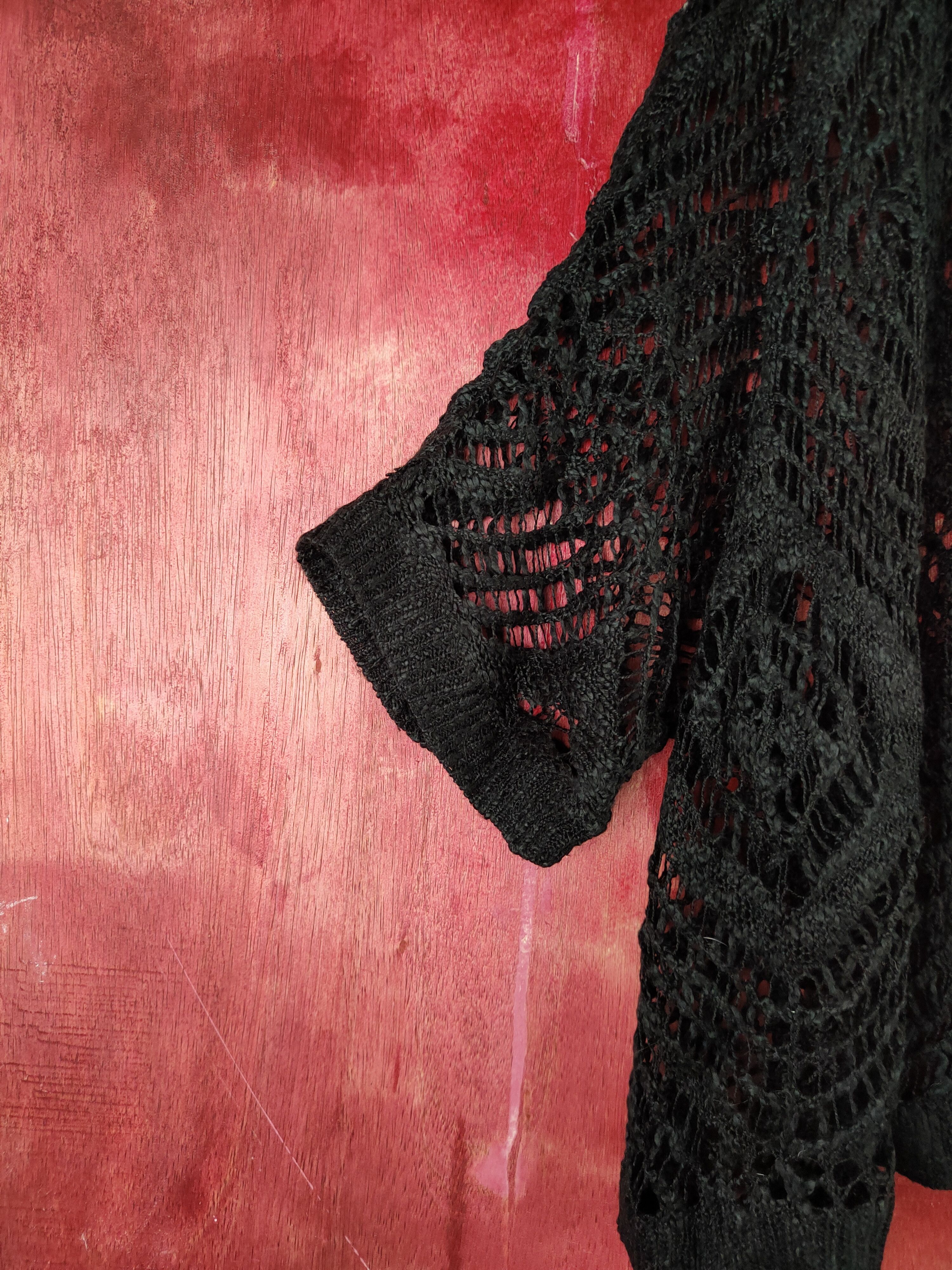 Homespun Knitwear Japanese Brand Black Crochet Meshnet Knitwear Cardigan #S964 Size L / US 10 / IT 46 - 4 Thumbnail