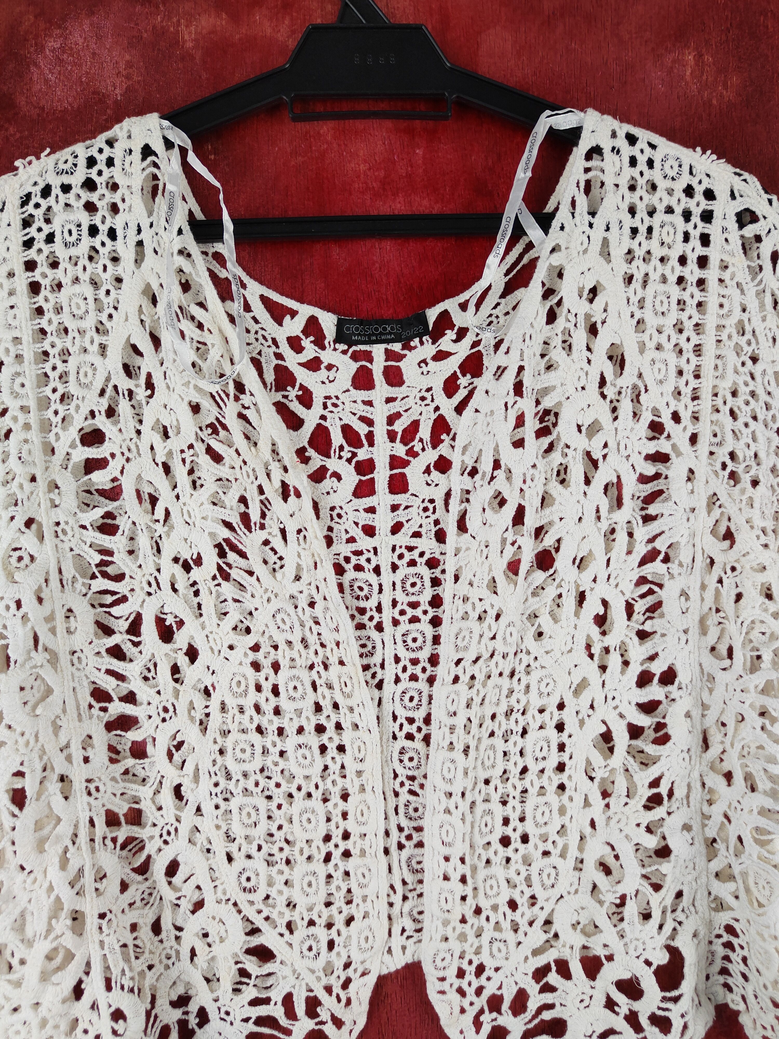 Japanese Brand Crossroads White Crochet Meshnet Knitwear Cardigan #S965 Size M / US 6-8 / IT 42-44 - 2 Thumbnail