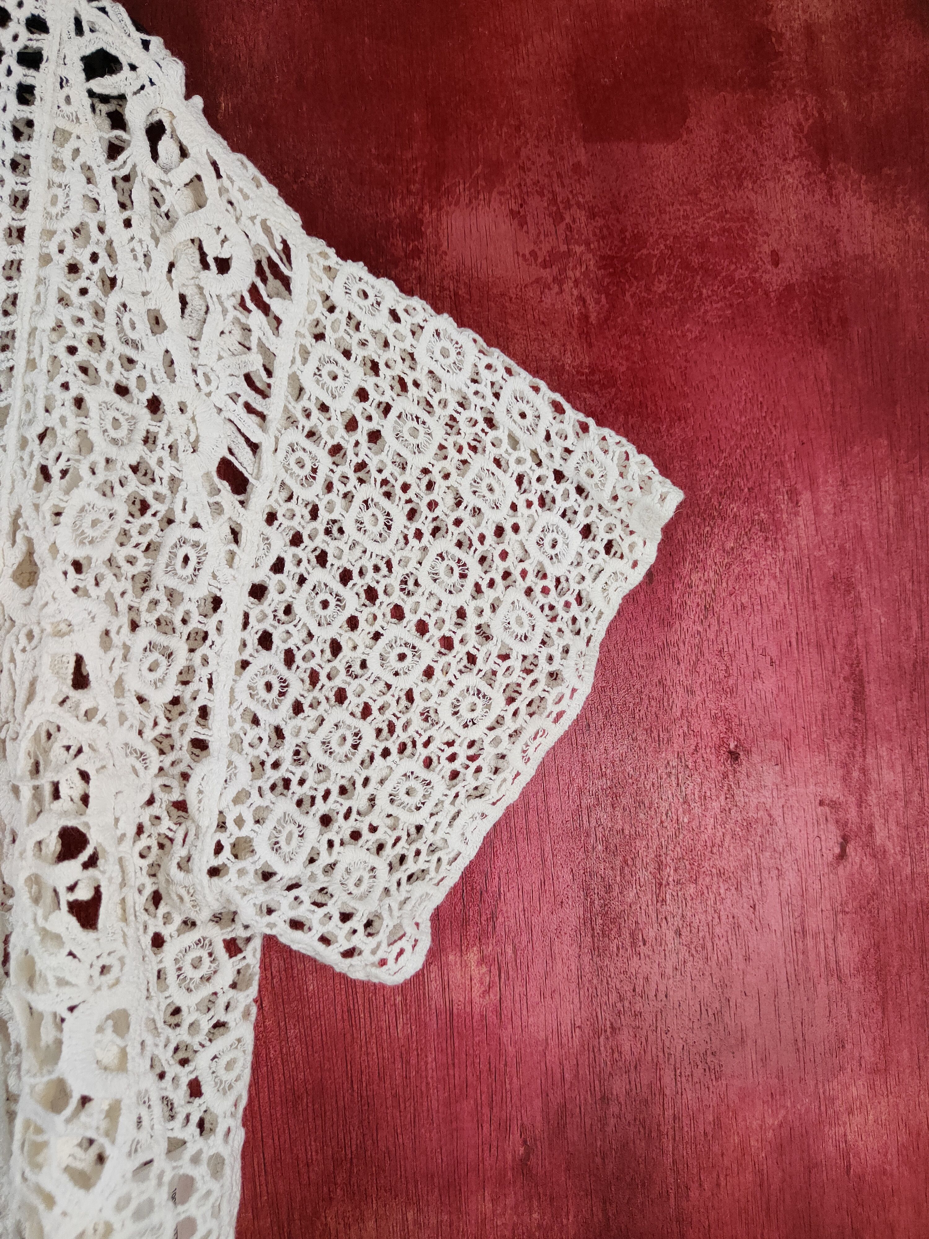 Japanese Brand Crossroads White Crochet Meshnet Knitwear Cardigan #S965 Size M / US 6-8 / IT 42-44 - 6 Thumbnail