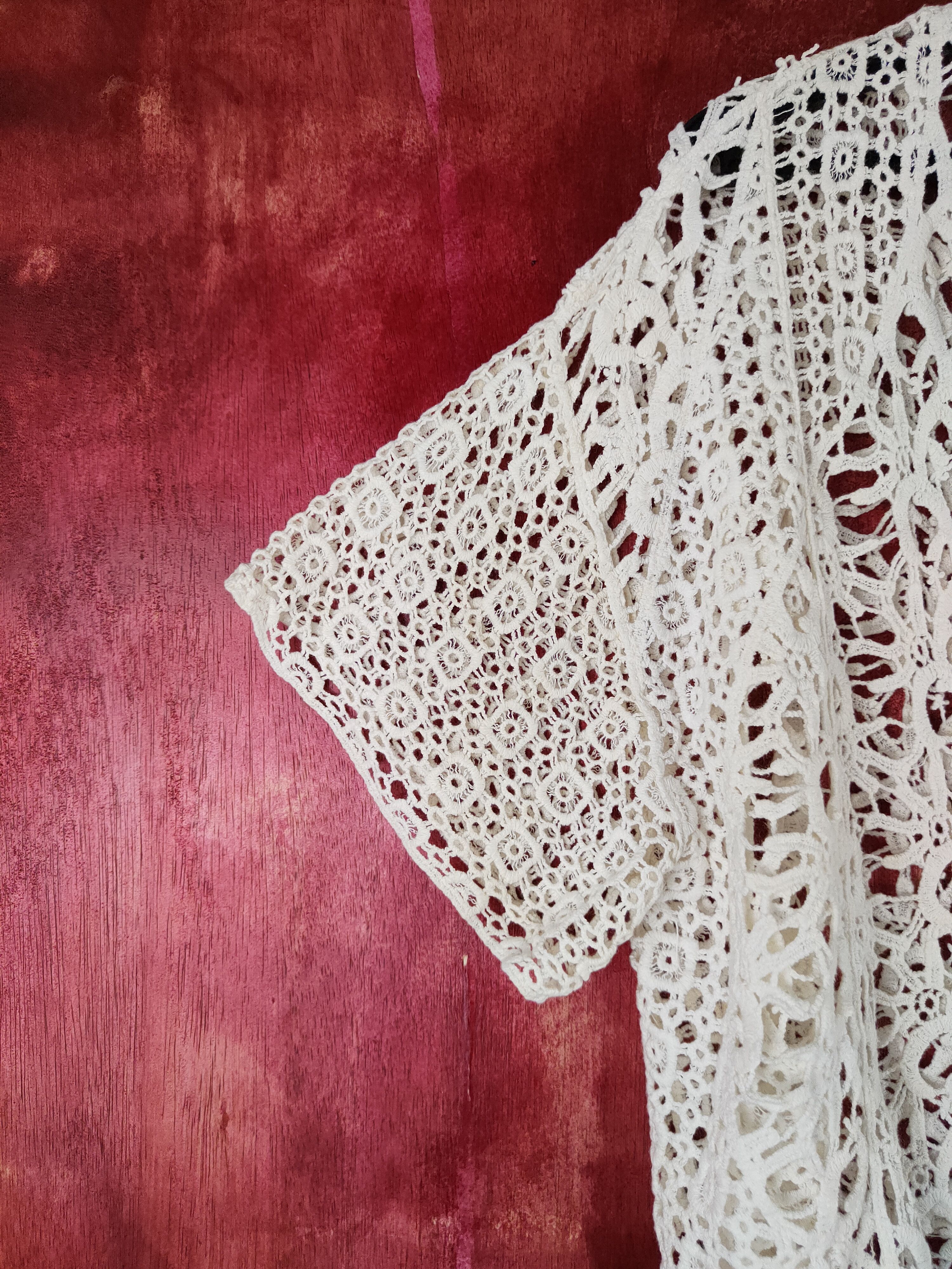 Japanese Brand Crossroads White Crochet Meshnet Knitwear Cardigan #S965 Size M / US 6-8 / IT 42-44 - 4 Thumbnail