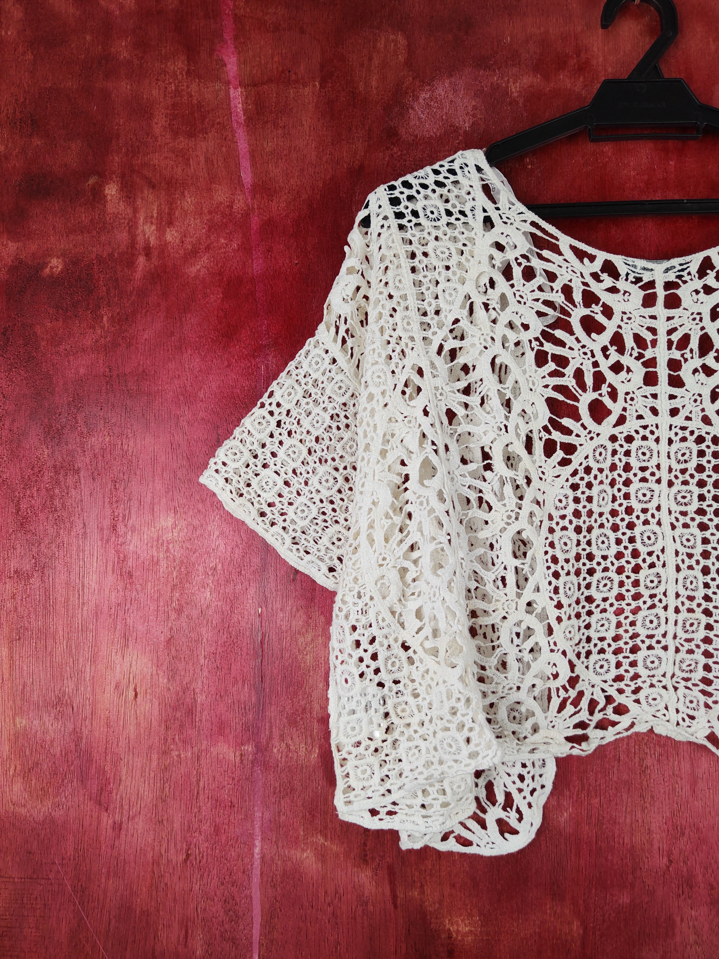 Japanese Brand Crossroads White Crochet Meshnet Knitwear Cardigan #S965 Size M / US 6-8 / IT 42-44 - 8 Thumbnail