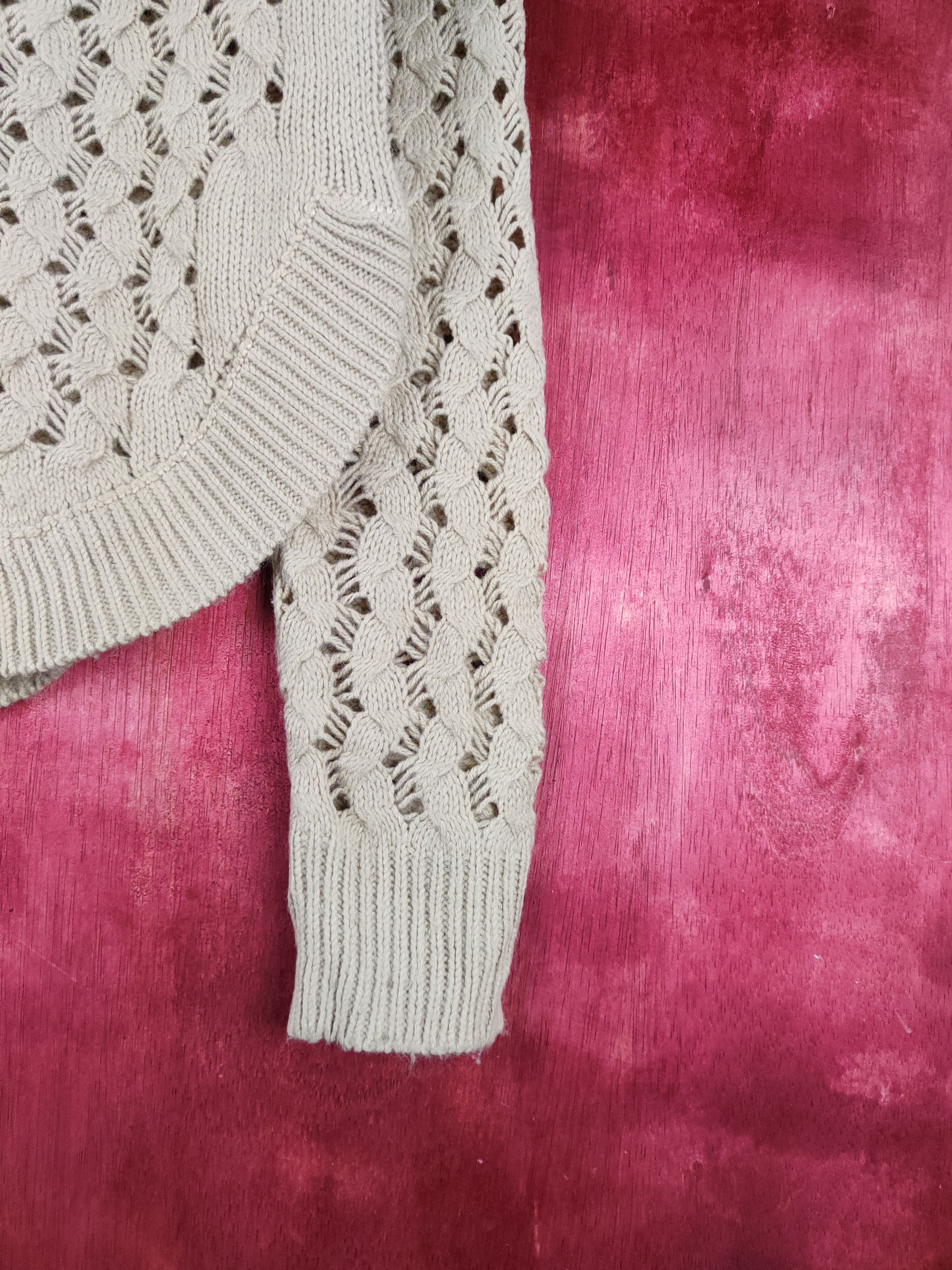 Japanese Brand B with U Beige Crochet Meshnet Knitwear Sweatshirt #S966 Size M / US 6-8 / IT 42-44 - 6 Thumbnail
