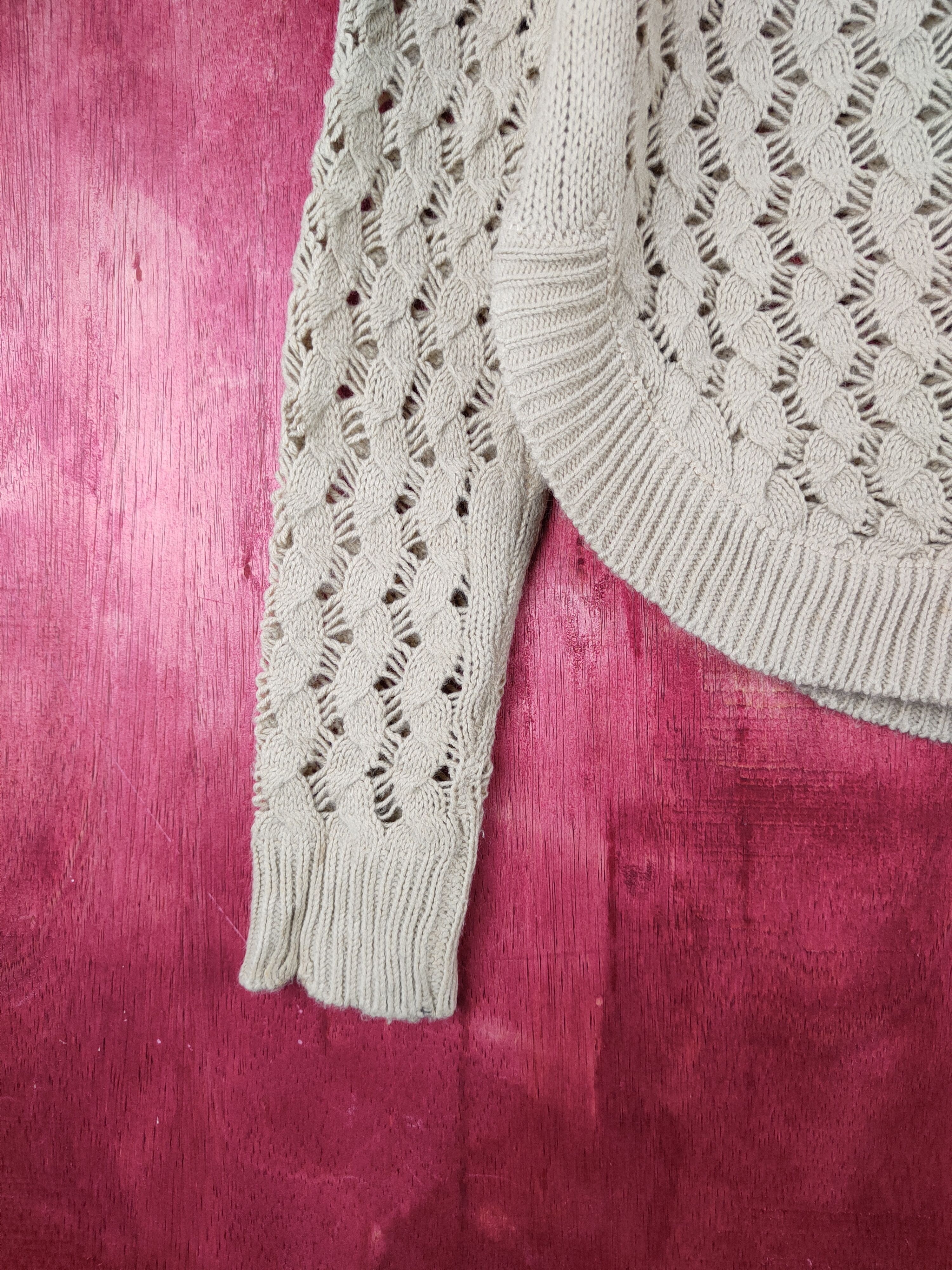 Japanese Brand B with U Beige Crochet Meshnet Knitwear Sweatshirt #S966 Size M / US 6-8 / IT 42-44 - 4 Thumbnail