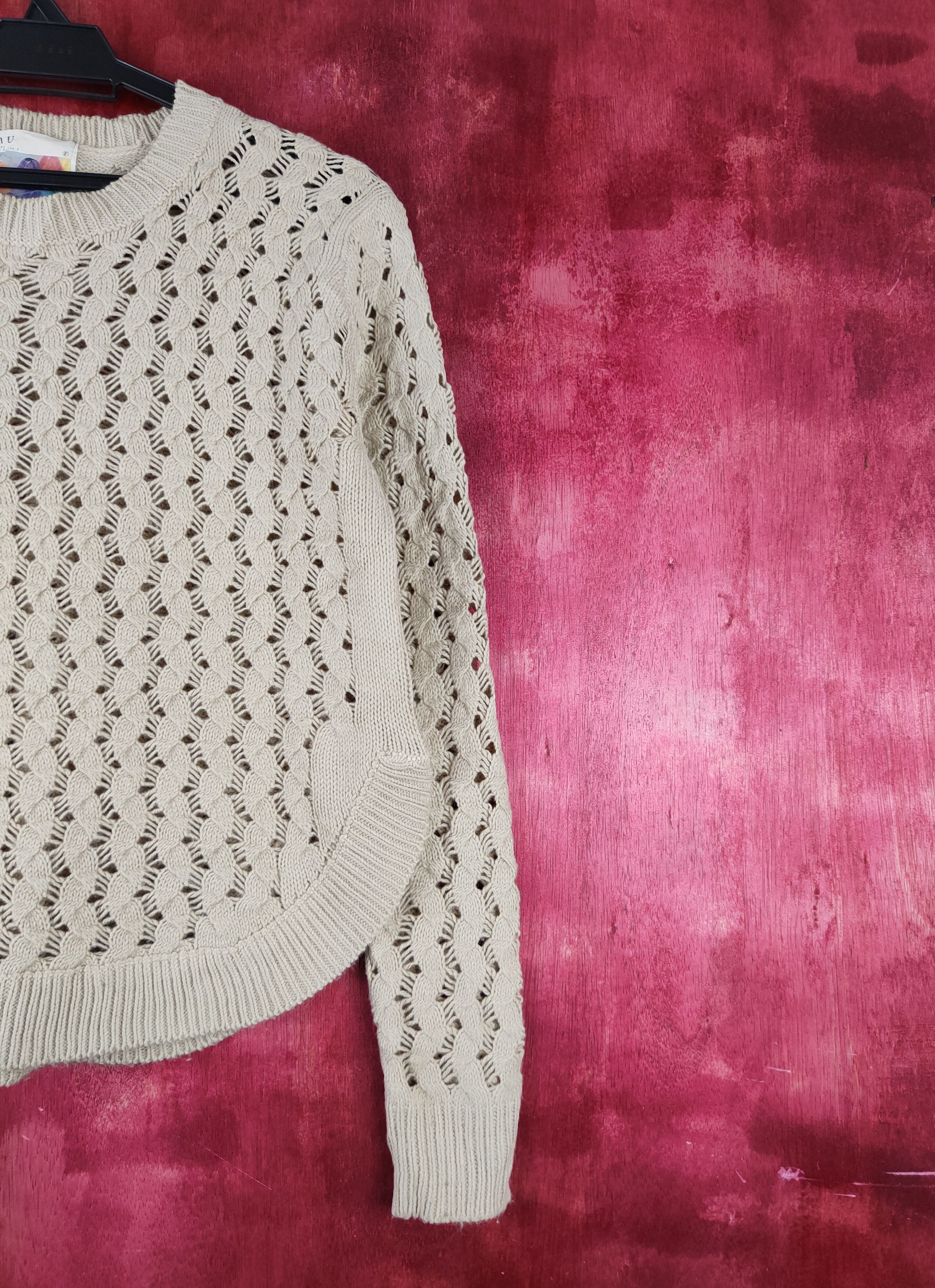 Japanese Brand B with U Beige Crochet Meshnet Knitwear Sweatshirt #S966 Size M / US 6-8 / IT 42-44 - 5 Thumbnail