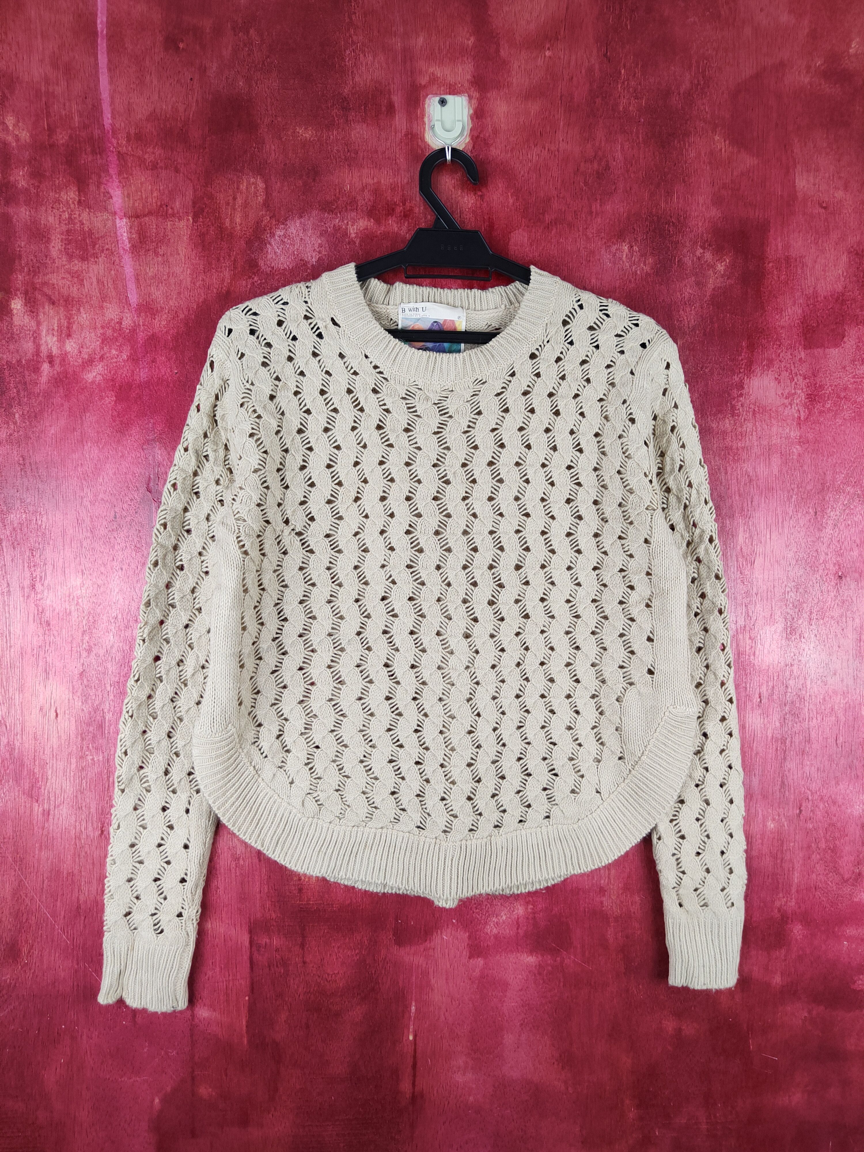 Japanese Brand B with U Beige Crochet Meshnet Knitwear Sweatshirt #S966 Size M / US 6-8 / IT 42-44 - 1 Thumbnail