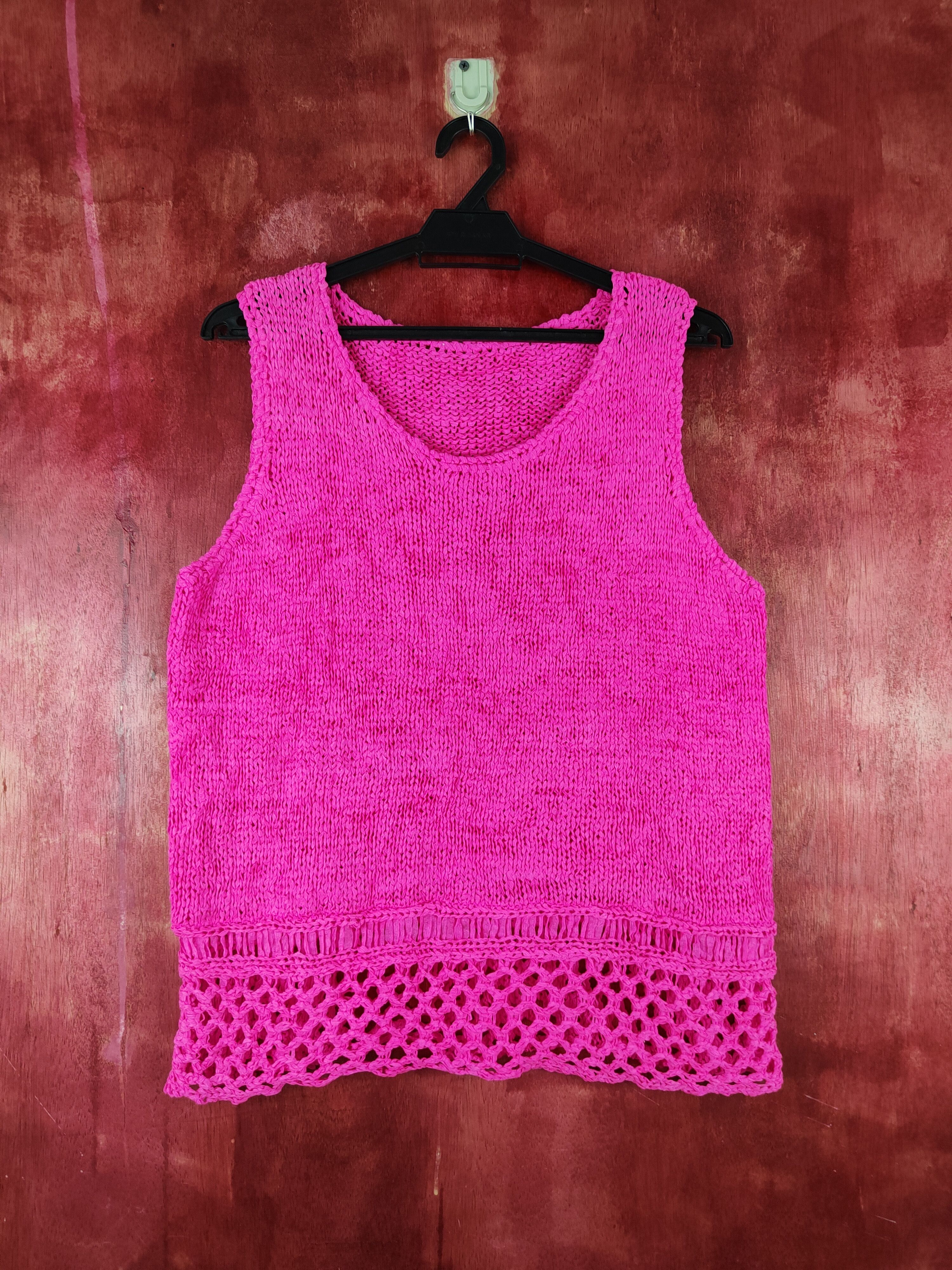 image of Coloured Cable Knit Sweater Pink Crochet Meshnet Knitwear Tank Tops S975, Women's (Size Medium)
