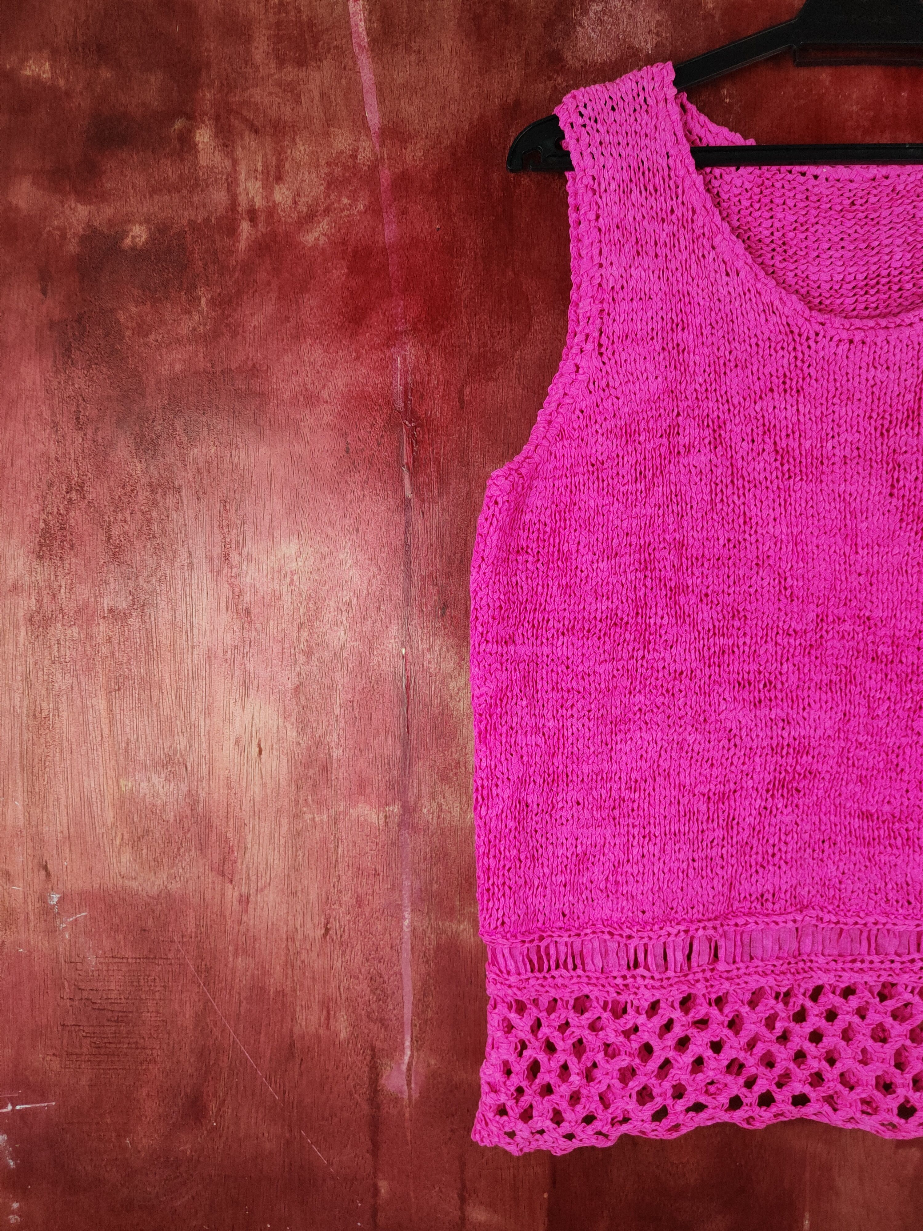 Japanese Brand Japanese Brand Pink Crochet Meshnet Knitwear Tank Tops #S975 Size M / US 6-8 / IT 42-44 - 3 Thumbnail