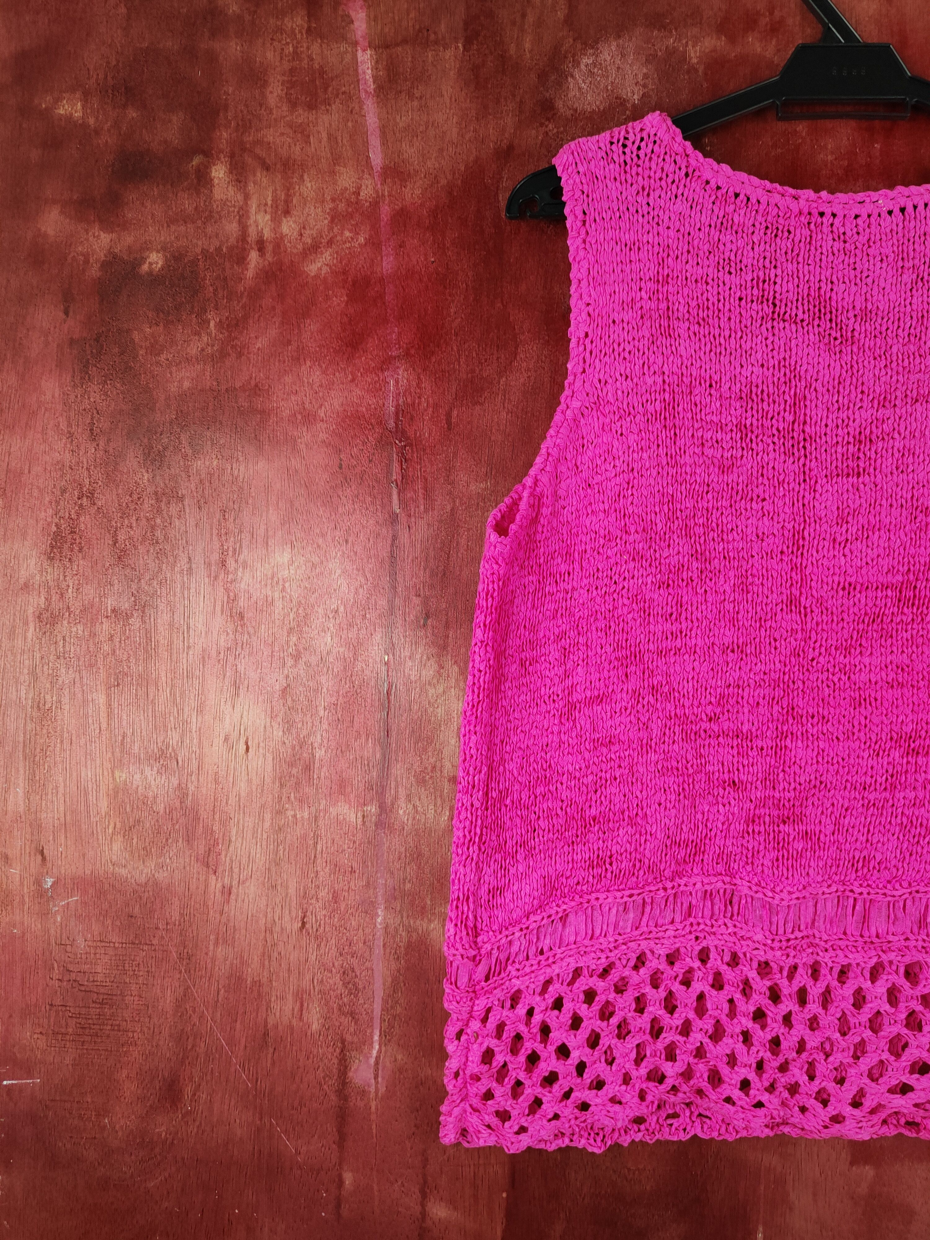 Japanese Brand Japanese Brand Pink Crochet Meshnet Knitwear Tank Tops #S975 Size M / US 6-8 / IT 42-44 - 8 Thumbnail