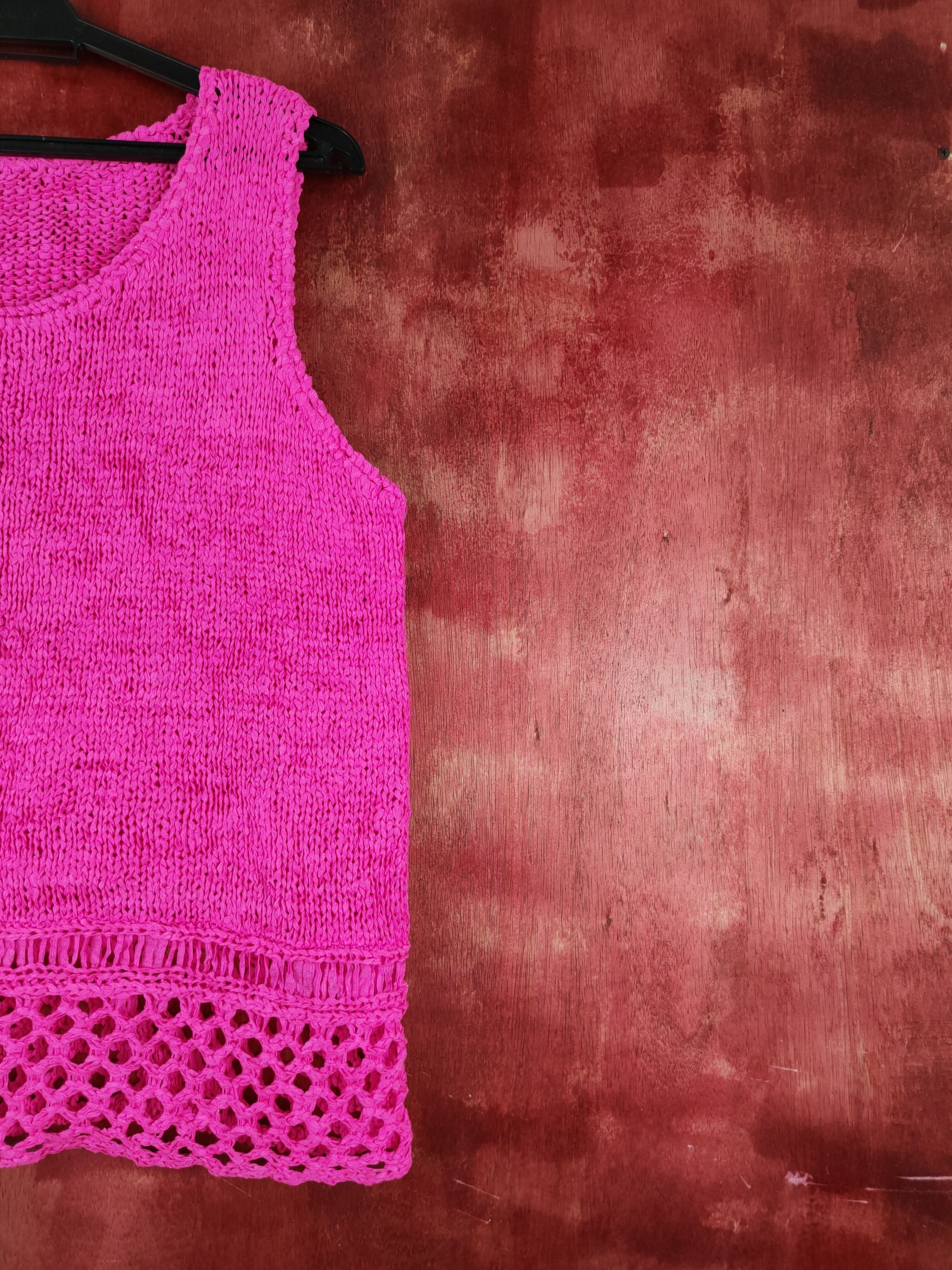 Japanese Brand Japanese Brand Pink Crochet Meshnet Knitwear Tank Tops #S975 Size M / US 6-8 / IT 42-44 - 5 Thumbnail