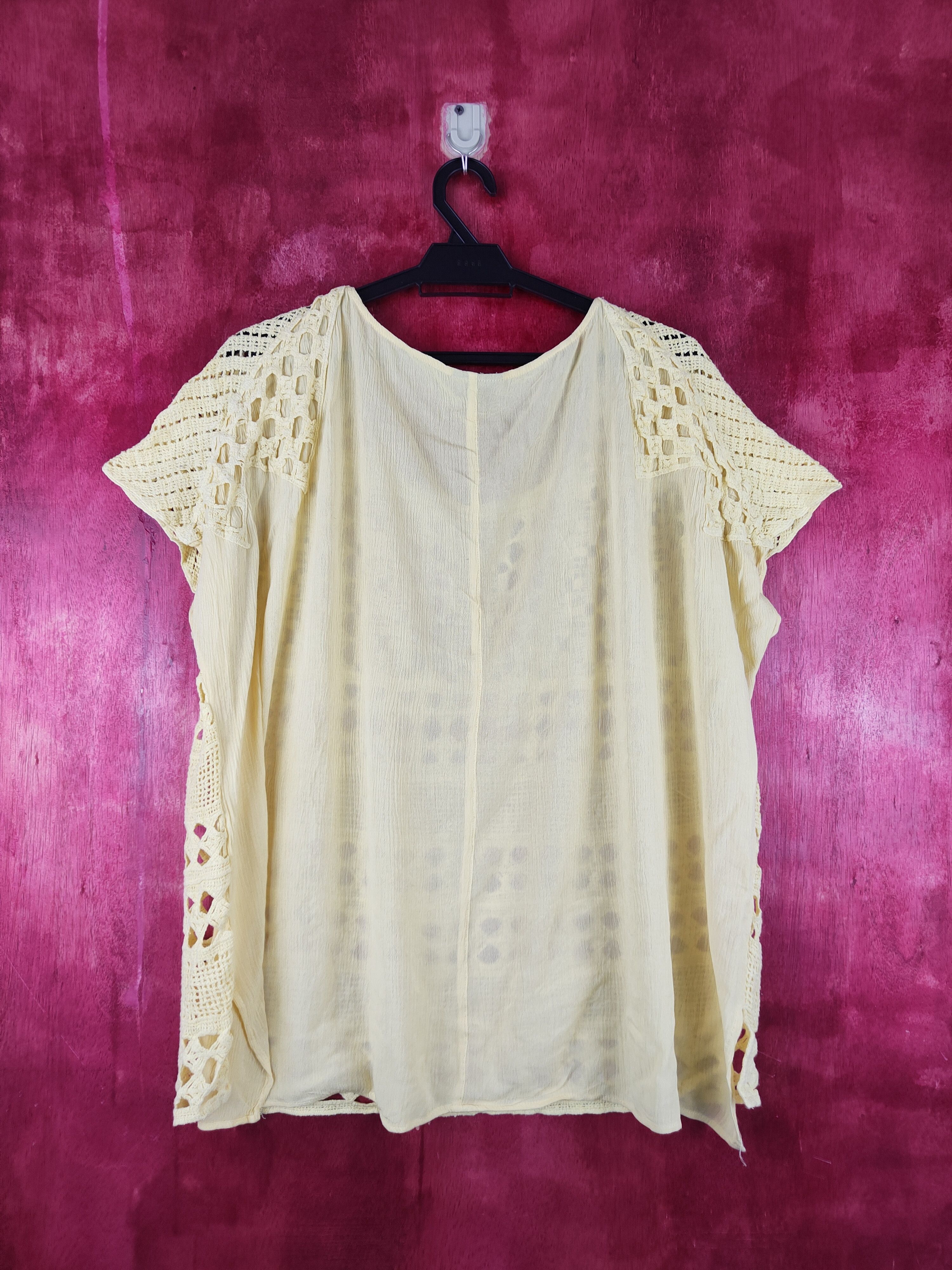 Japanese Brand Katies Yellow Crochet Meshnet Knitwear Blouses #S978 Size L / US 10 / IT 46 - 7 Thumbnail