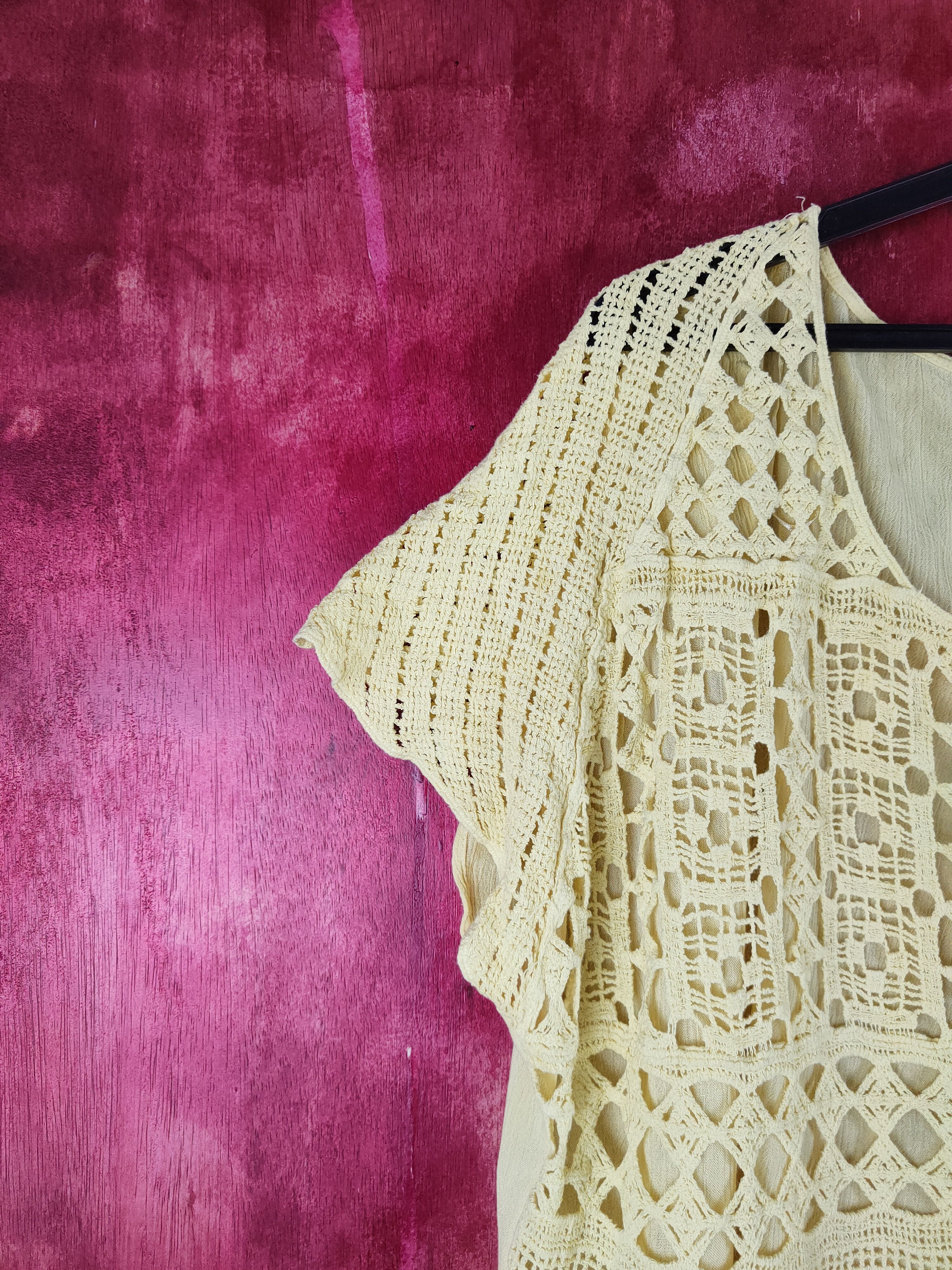 Japanese Brand Katies Yellow Crochet Meshnet Knitwear Blouses #S978 Size L / US 10 / IT 46 - 4 Thumbnail