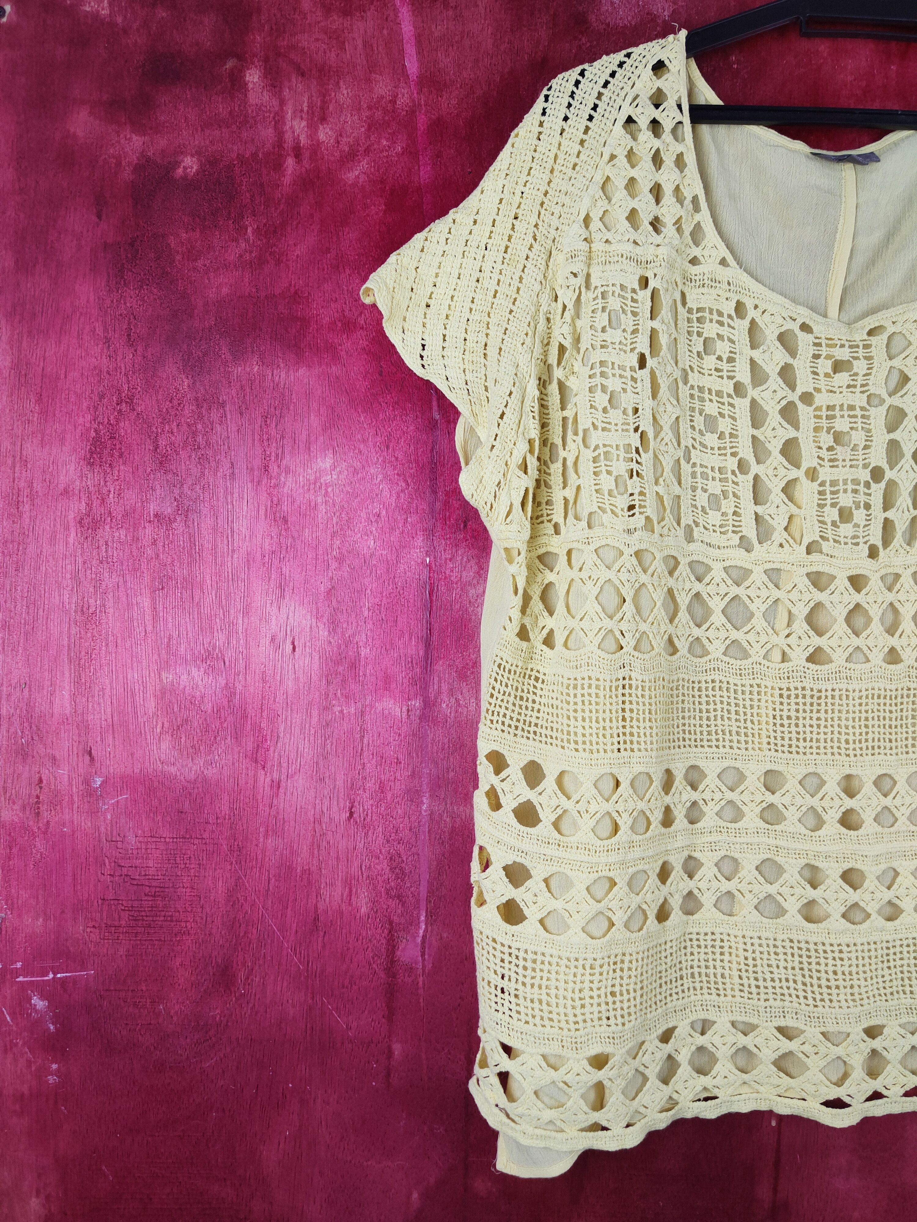 Japanese Brand Katies Yellow Crochet Meshnet Knitwear Blouses #S978 Size L / US 10 / IT 46 - 3 Thumbnail