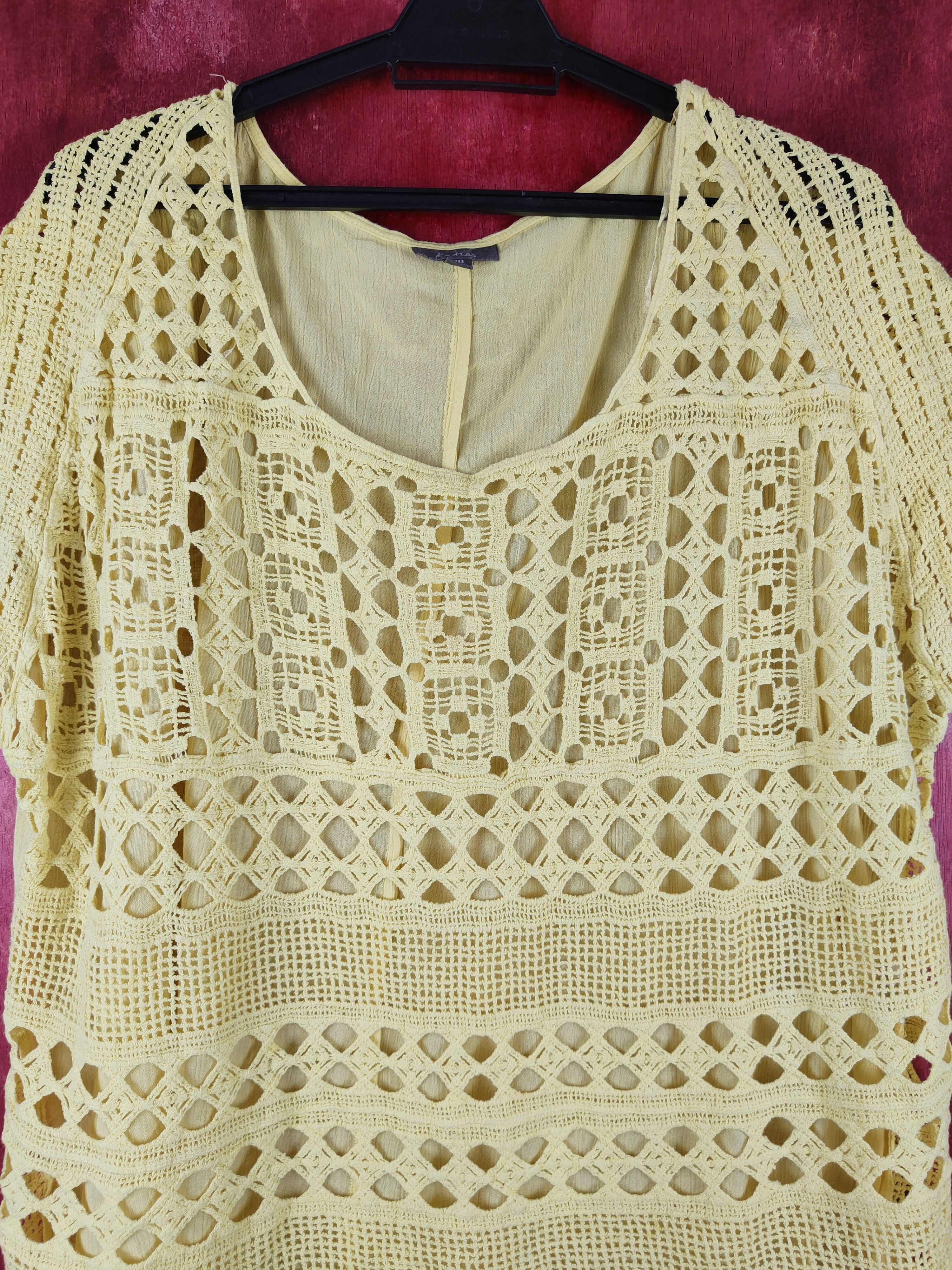Japanese Brand Katies Yellow Crochet Meshnet Knitwear Blouses #S978 Size L / US 10 / IT 46 - 2 Thumbnail