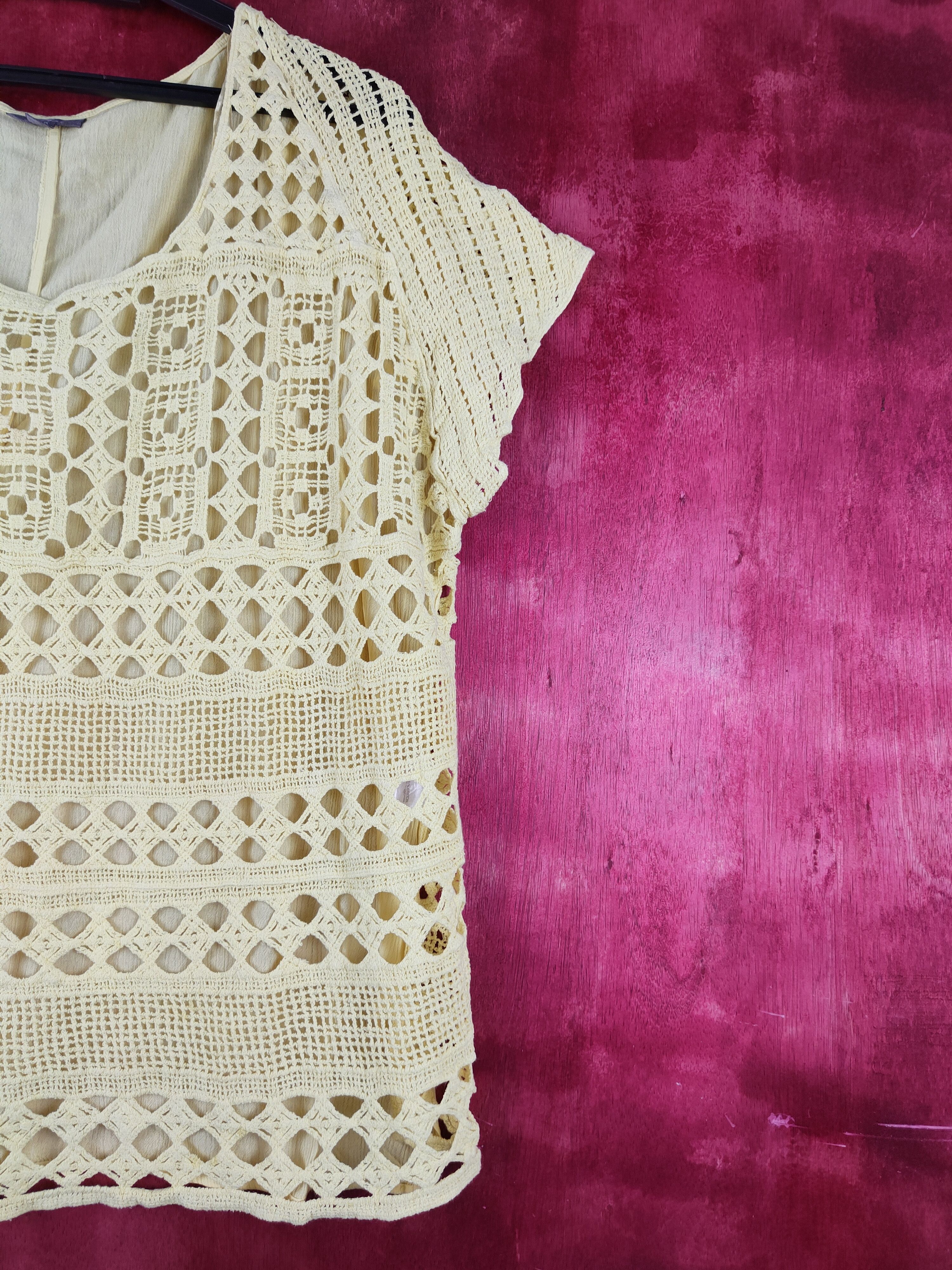 Japanese Brand Katies Yellow Crochet Meshnet Knitwear Blouses #S978 Size L / US 10 / IT 46 - 5 Thumbnail