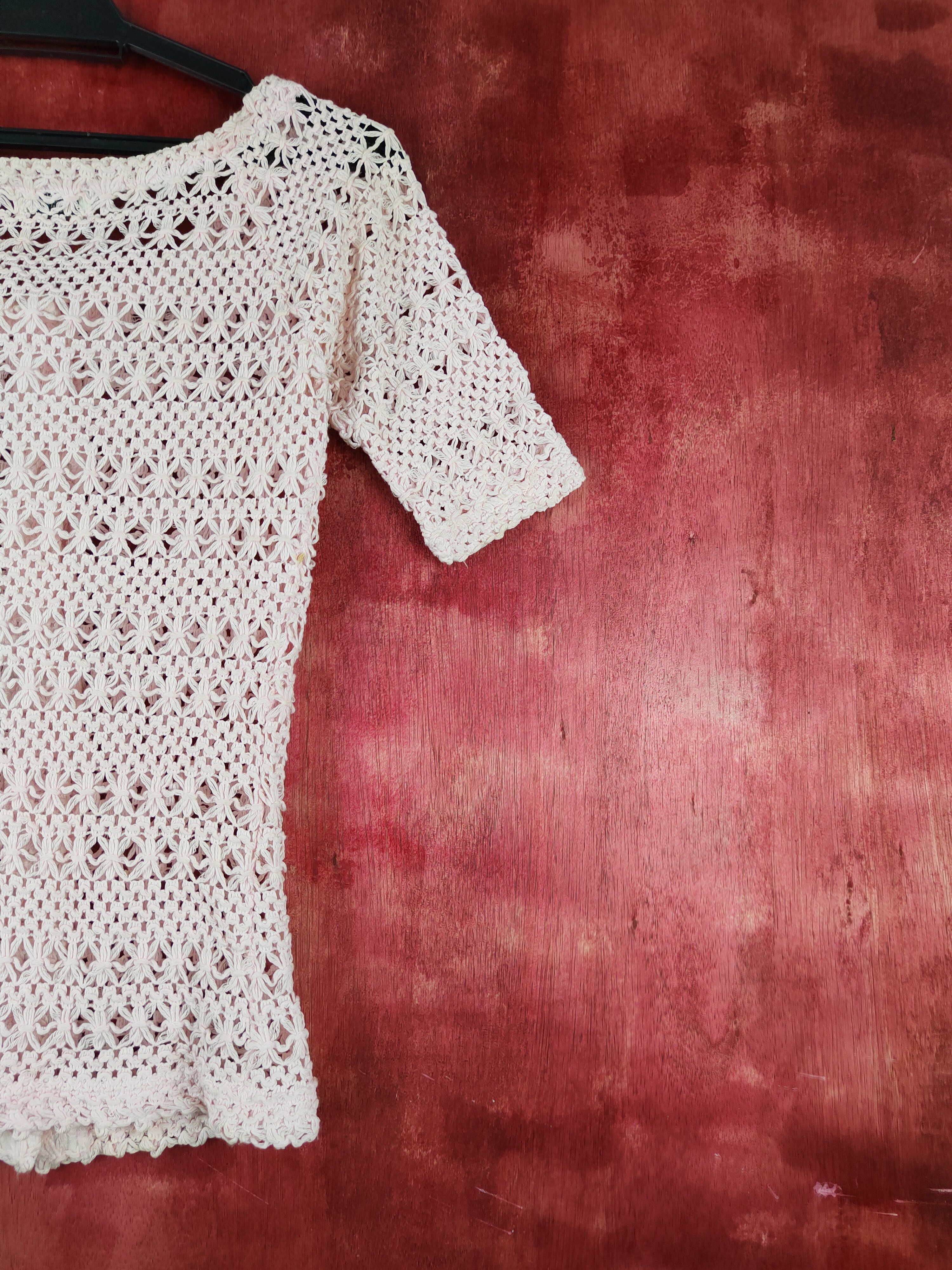 Japanese Brand Knick Knack Pink Crochet Meshnet Knitwear #S992 Size S / US 4 / IT 40 - 9 Thumbnail