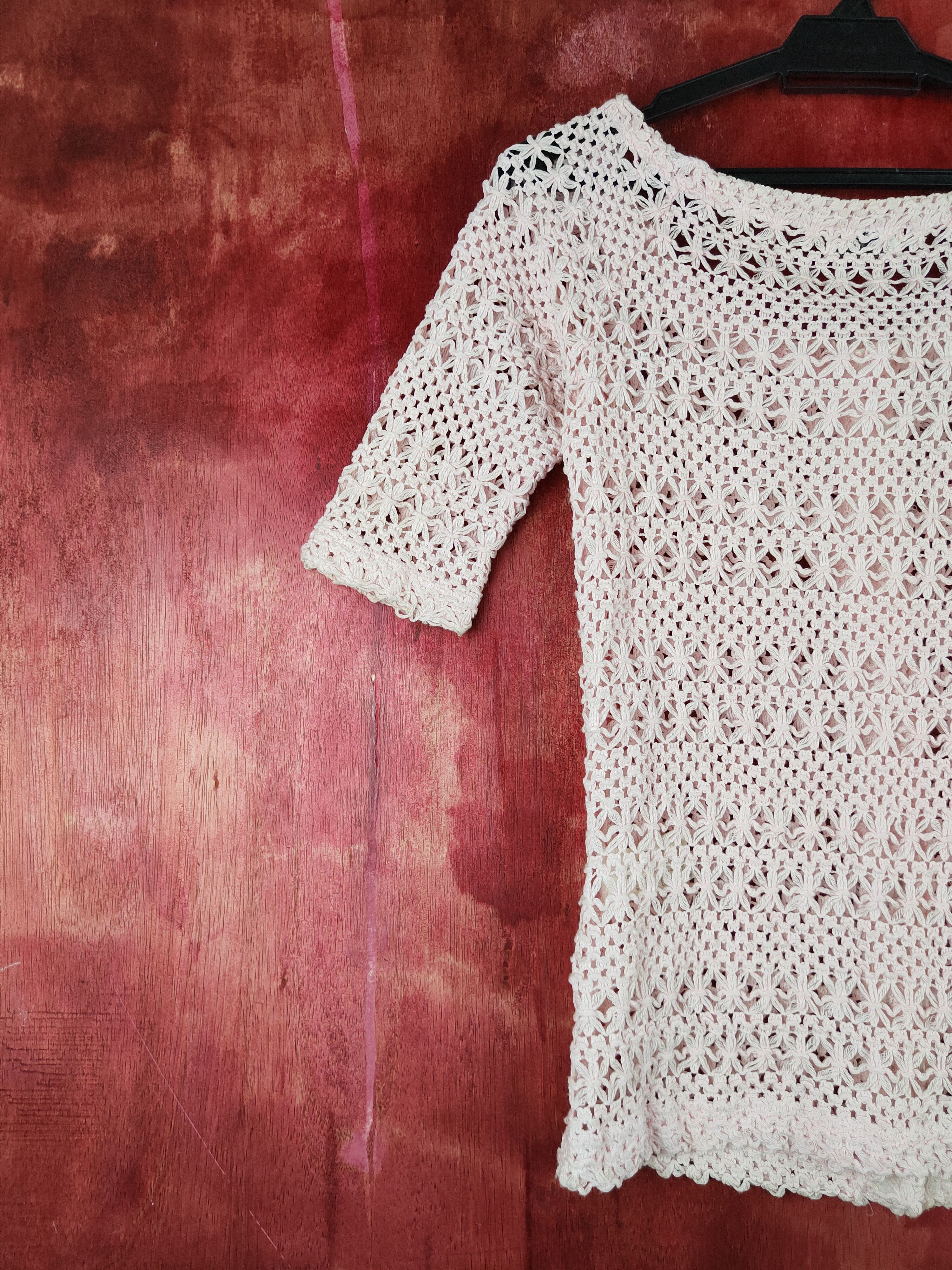 Japanese Brand Knick Knack Pink Crochet Meshnet Knitwear #S992 Size S / US 4 / IT 40 - 8 Thumbnail
