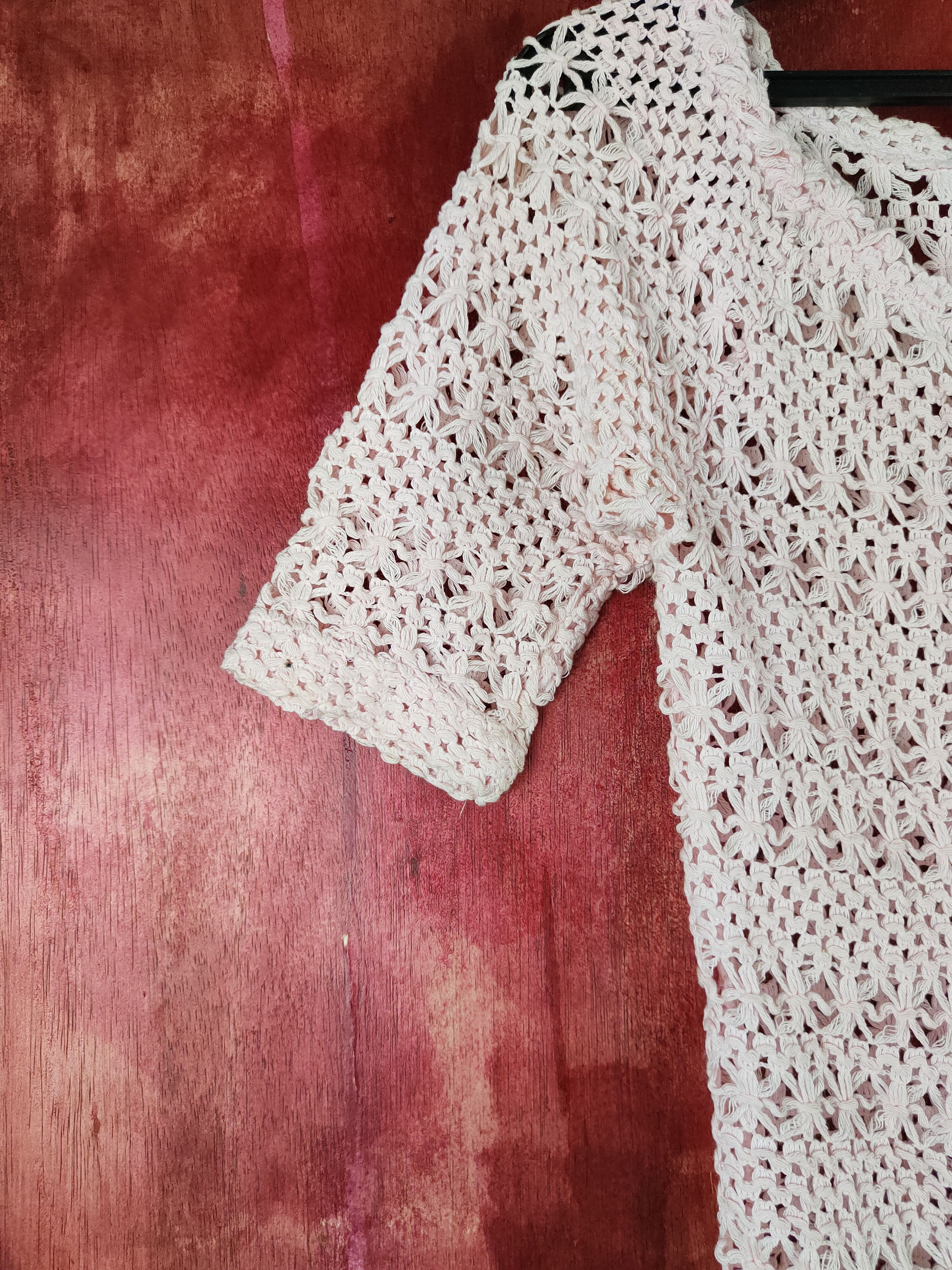 Japanese Brand Knick Knack Pink Crochet Meshnet Knitwear #S992 Size S / US 4 / IT 40 - 4 Thumbnail