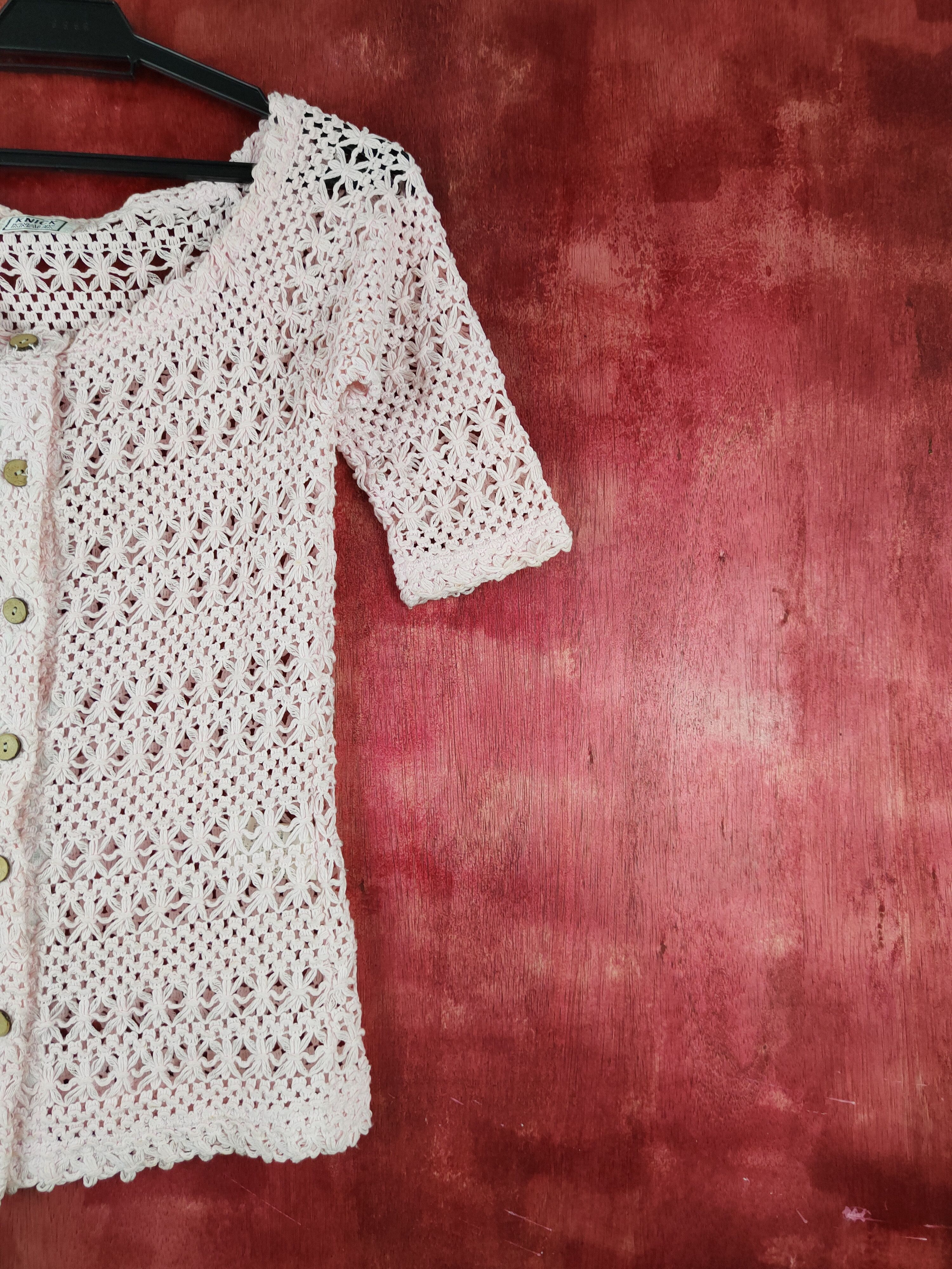 Japanese Brand Knick Knack Pink Crochet Meshnet Knitwear #S992 Size S / US 4 / IT 40 - 5 Thumbnail