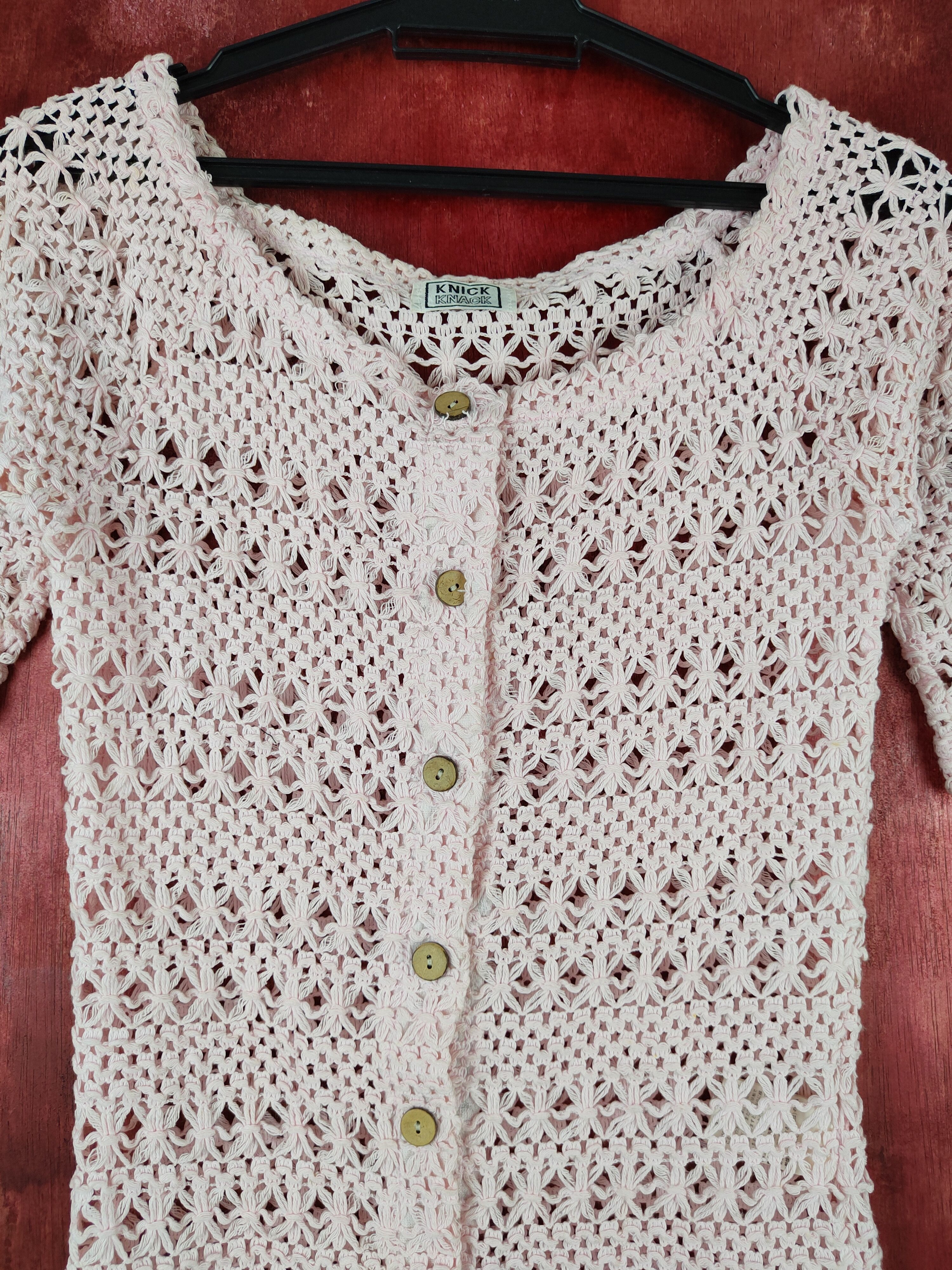 Japanese Brand Knick Knack Pink Crochet Meshnet Knitwear #S992 Size S / US 4 / IT 40 - 2 Thumbnail
