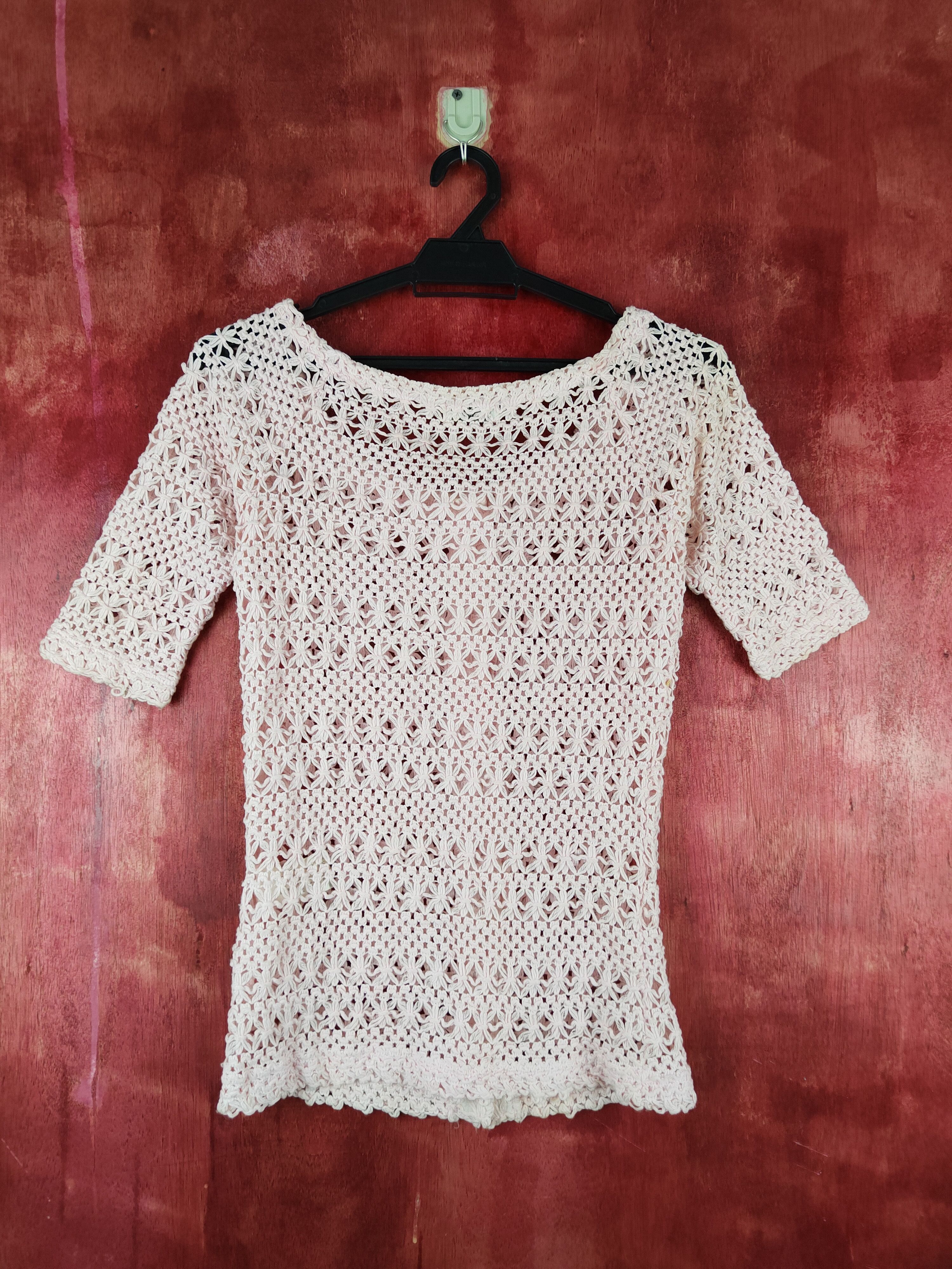 Japanese Brand Knick Knack Pink Crochet Meshnet Knitwear #S992 Size S / US 4 / IT 40 - 7 Thumbnail