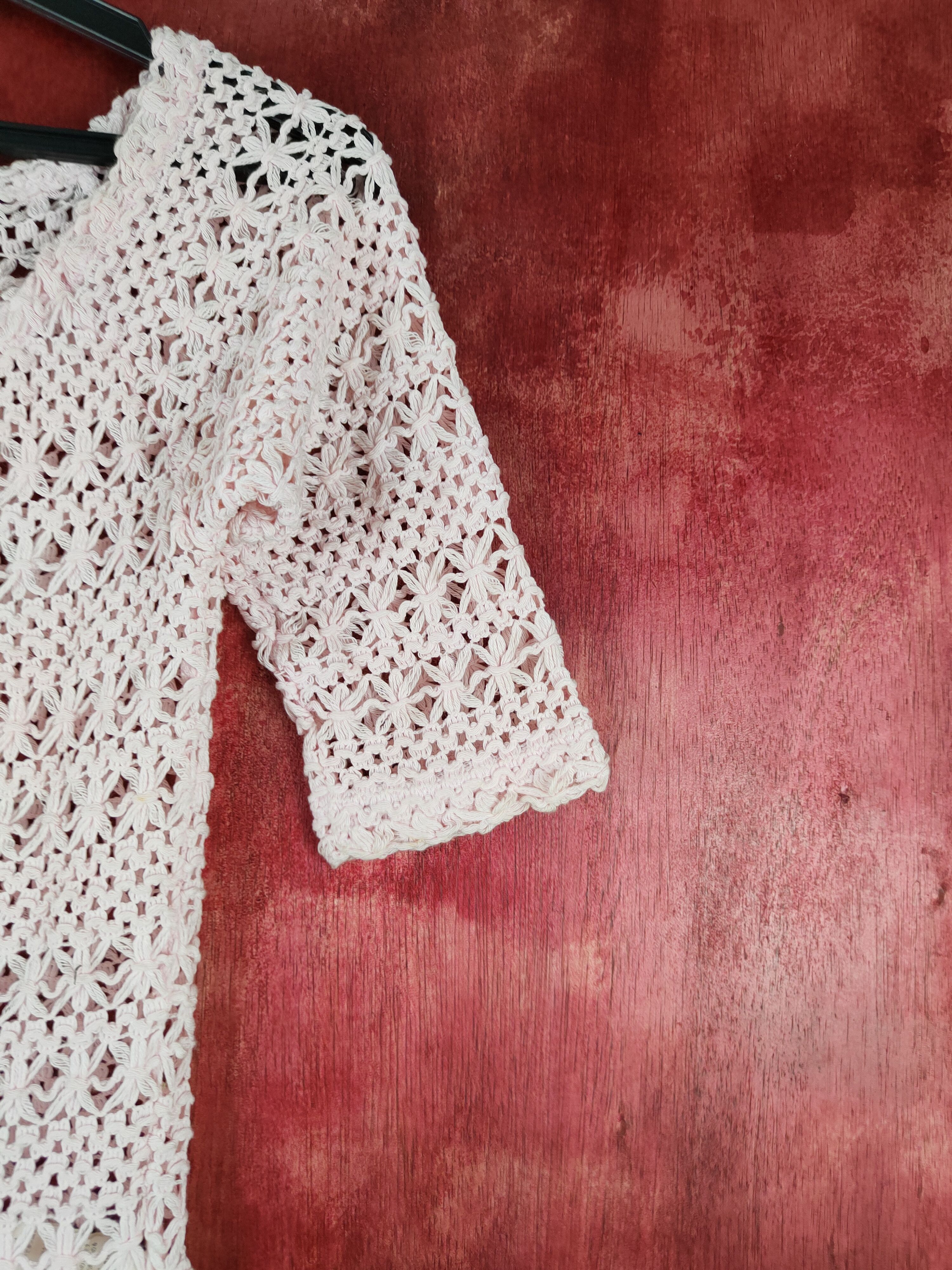 Japanese Brand Knick Knack Pink Crochet Meshnet Knitwear #S992 Size S / US 4 / IT 40 - 6 Thumbnail
