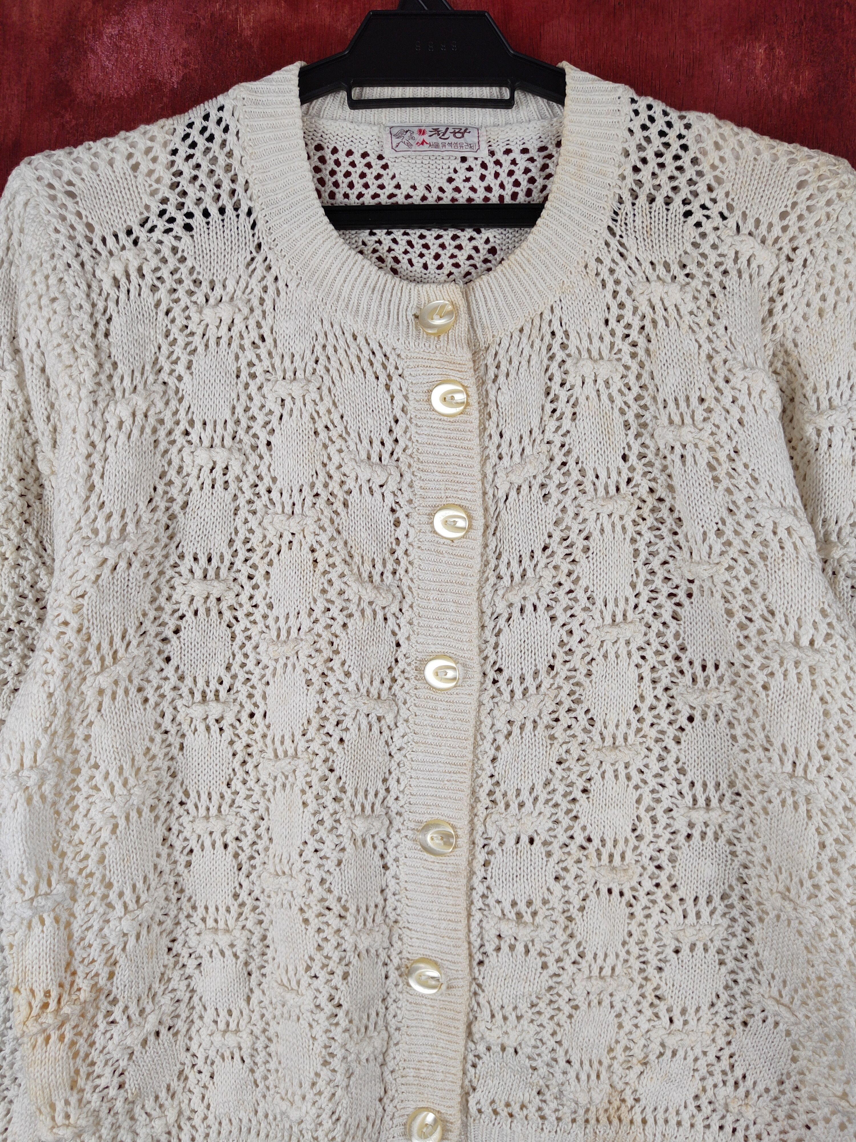 Vintage Japanese Brand White Crochet Meshnet Knitwear Cardigan #S993 Size M / US 6-8 / IT 42-44 - 2 Thumbnail
