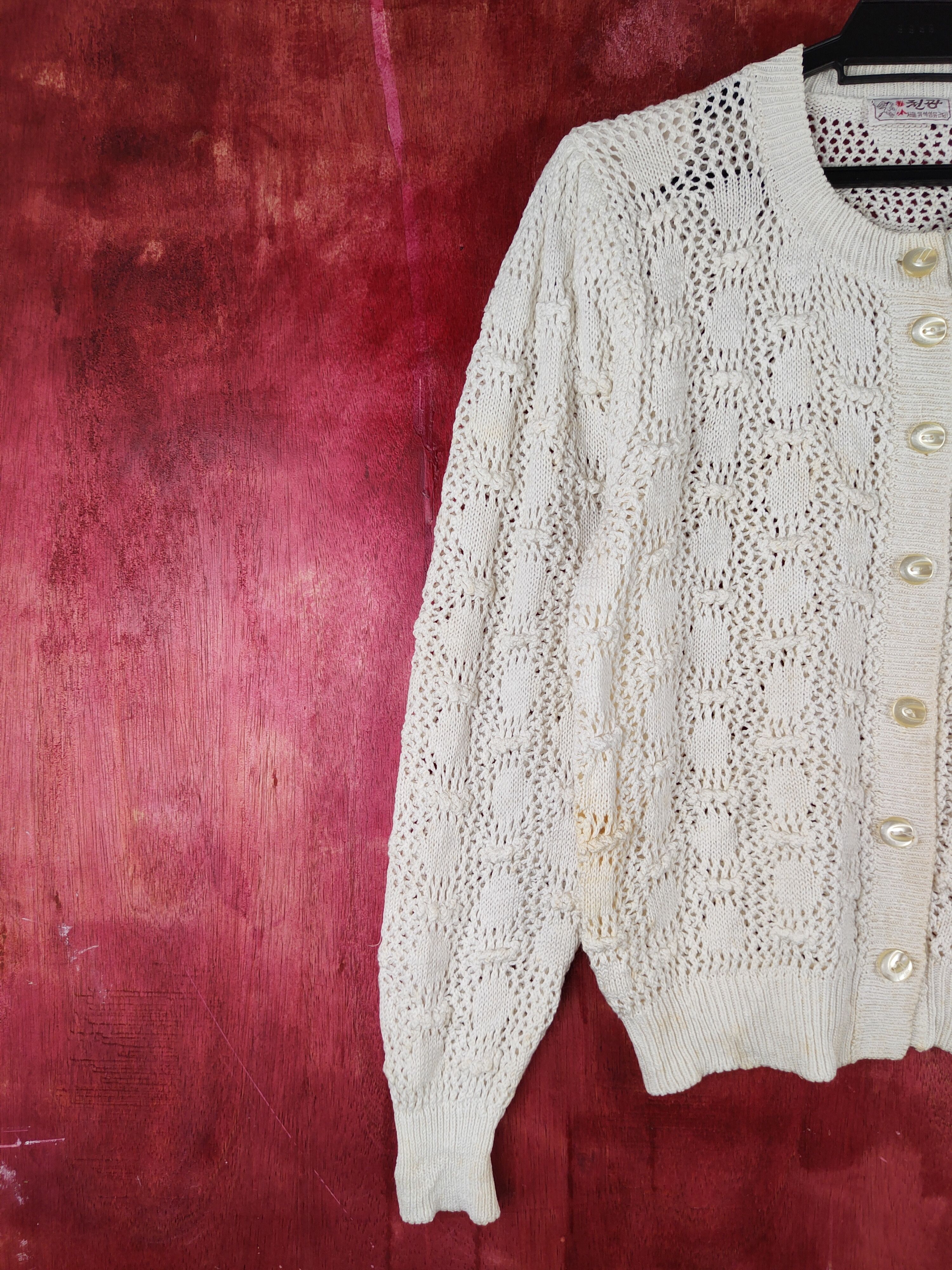 Vintage Japanese Brand White Crochet Meshnet Knitwear Cardigan #S993 Size M / US 6-8 / IT 42-44 - 3 Thumbnail