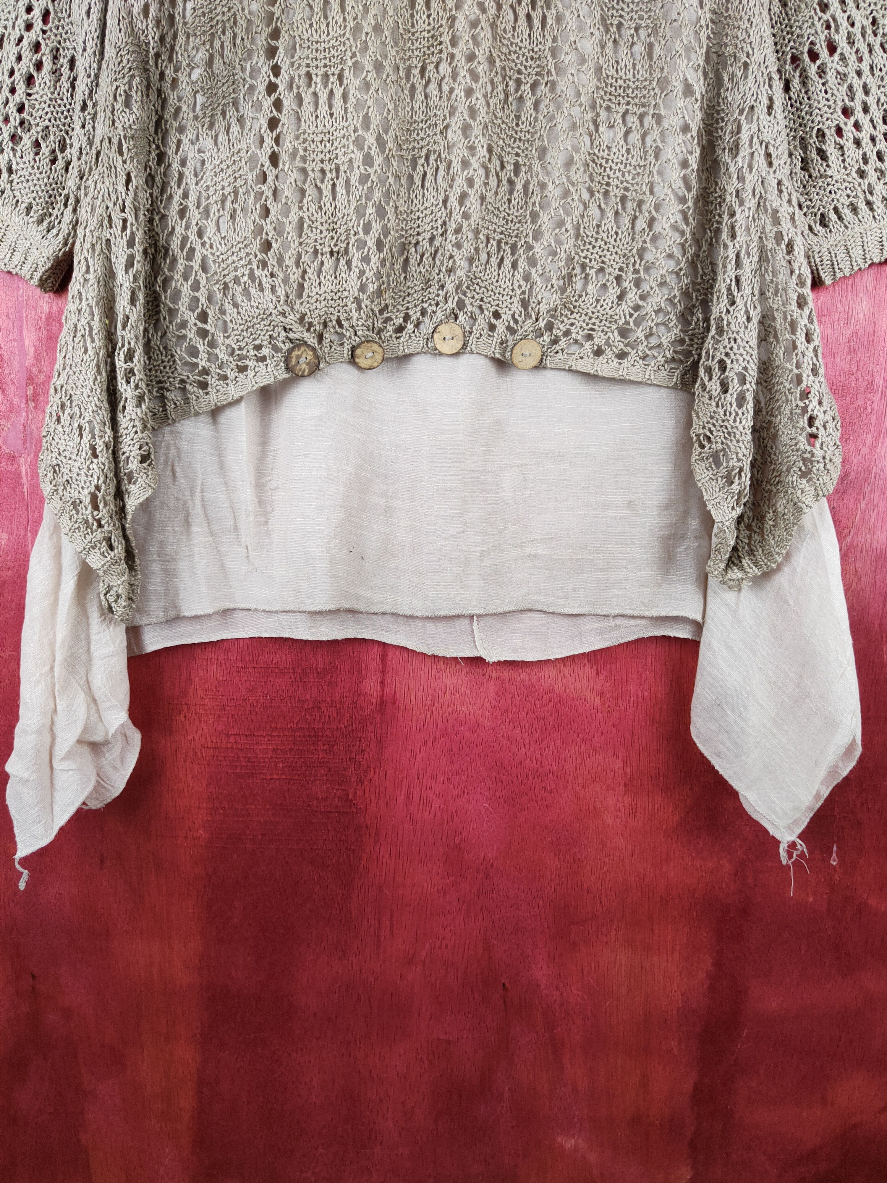 Japanese Brand Igigli Olive Brown Crochet Meshnet Knitwear Blouses #S995 Size M / US 6-8 / IT 42-44 - 4 Thumbnail