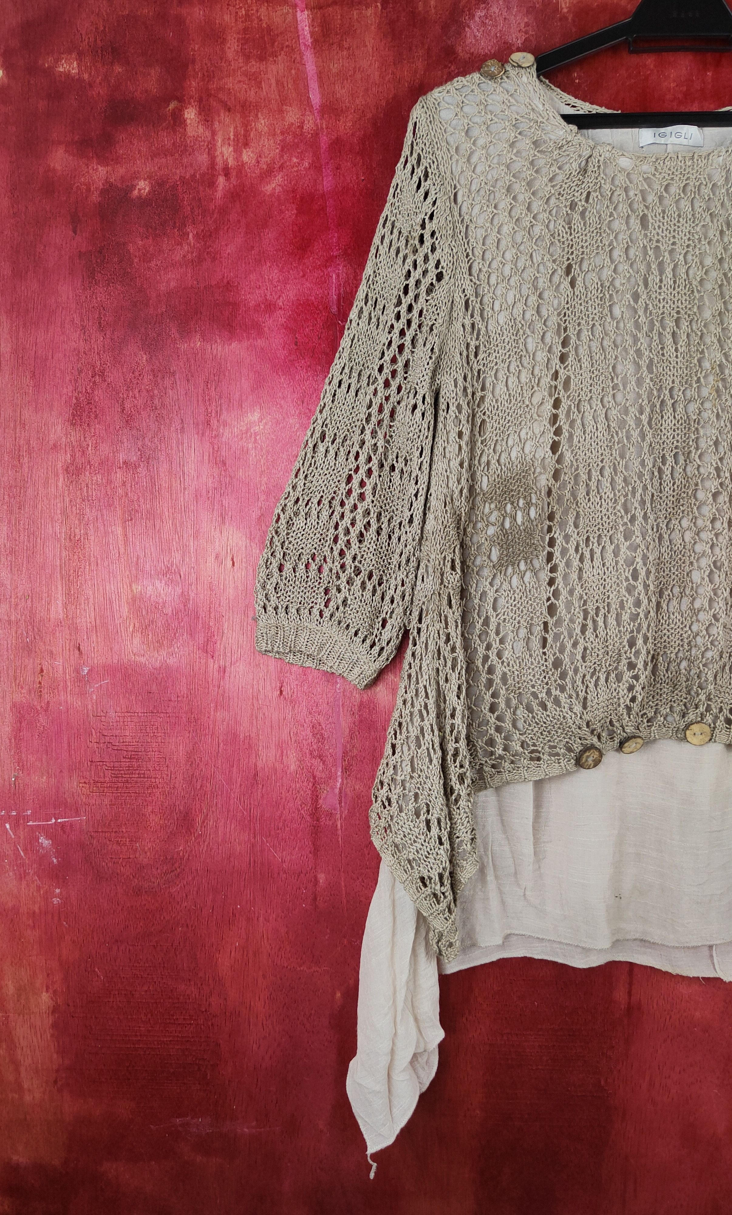 Japanese Brand Igigli Olive Brown Crochet Meshnet Knitwear Blouses #S995 Size M / US 6-8 / IT 42-44 - 5 Thumbnail