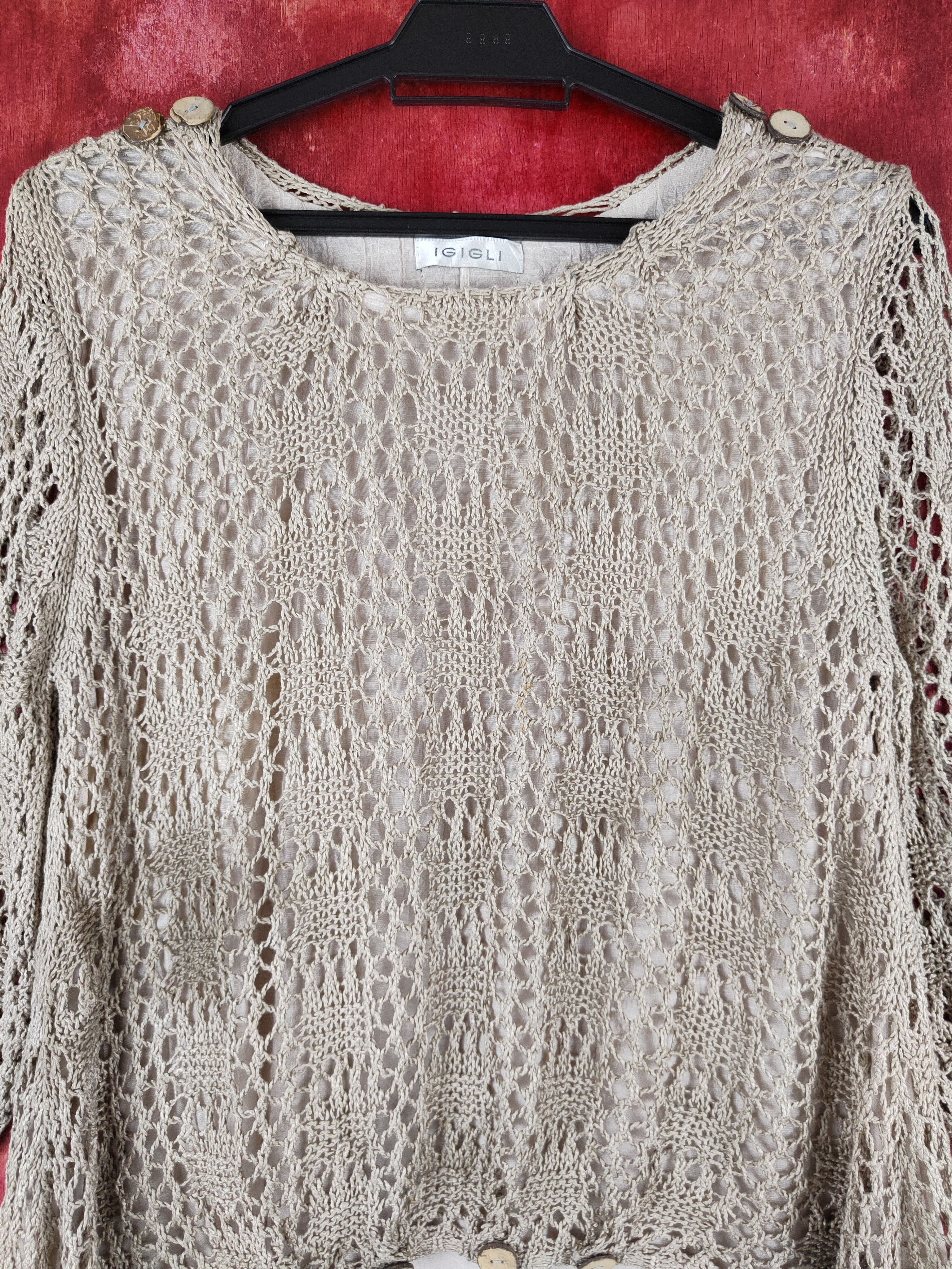 Japanese Brand Igigli Olive Brown Crochet Meshnet Knitwear Blouses #S995 Size M / US 6-8 / IT 42-44 - 2 Thumbnail