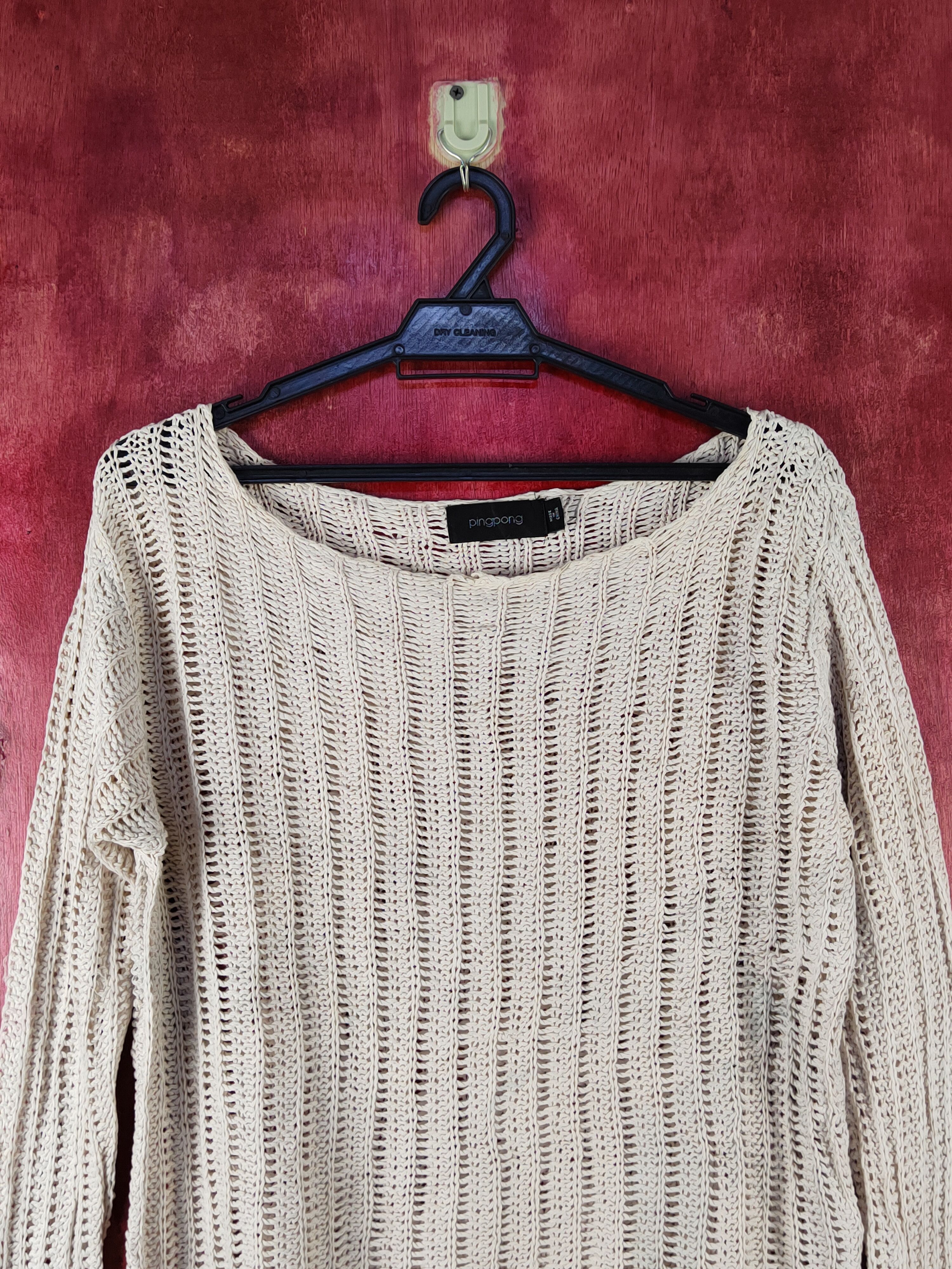Japanese Brand Pingpong Beige Crochet Meshnet Knitwear Sweatshirt #S1013 Size M / US 6-8 / IT 42-44 - 2 Thumbnail
