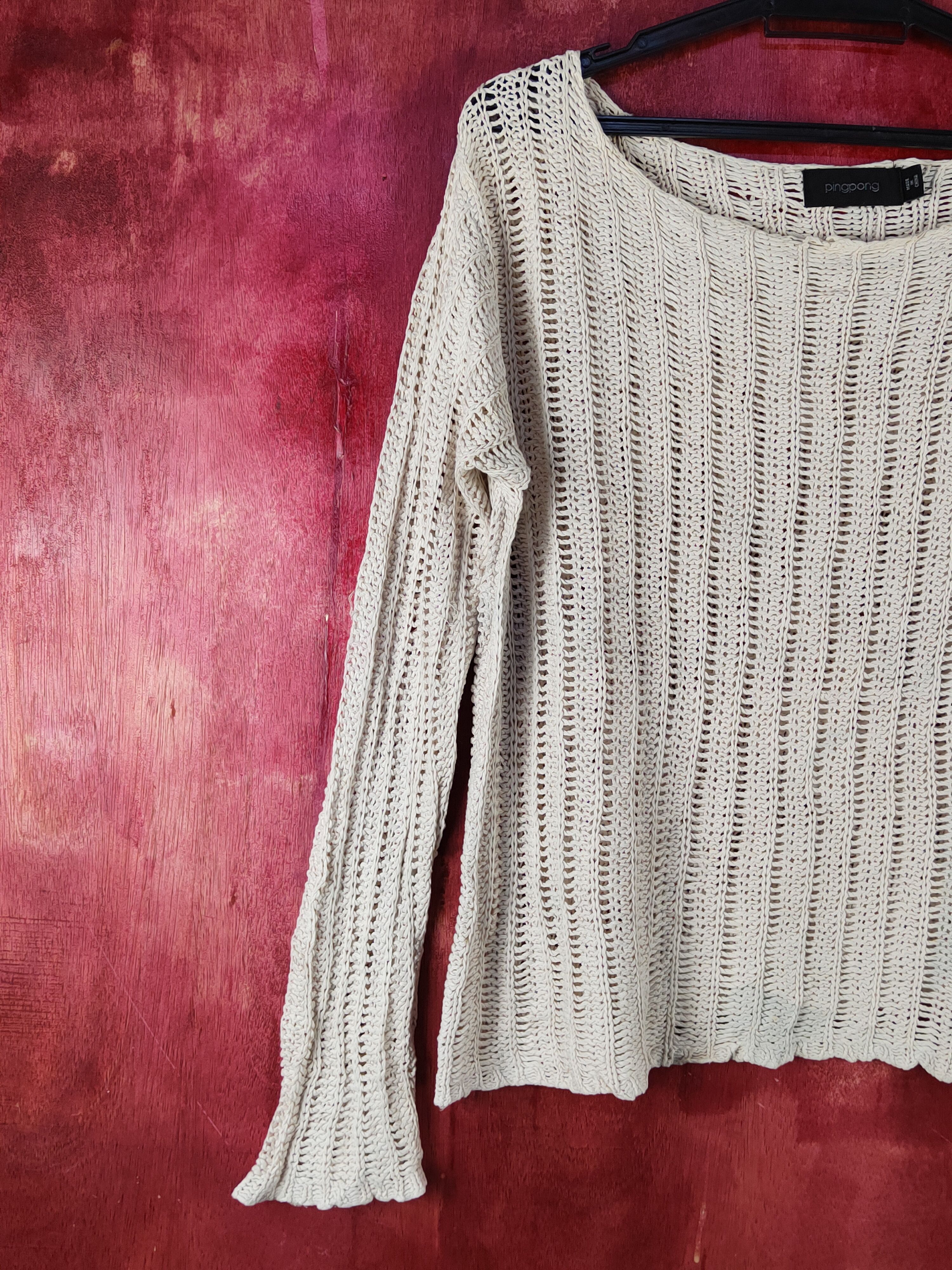 Japanese Brand Pingpong Beige Crochet Meshnet Knitwear Sweatshirt #S1013 Size M / US 6-8 / IT 42-44 - 3 Thumbnail