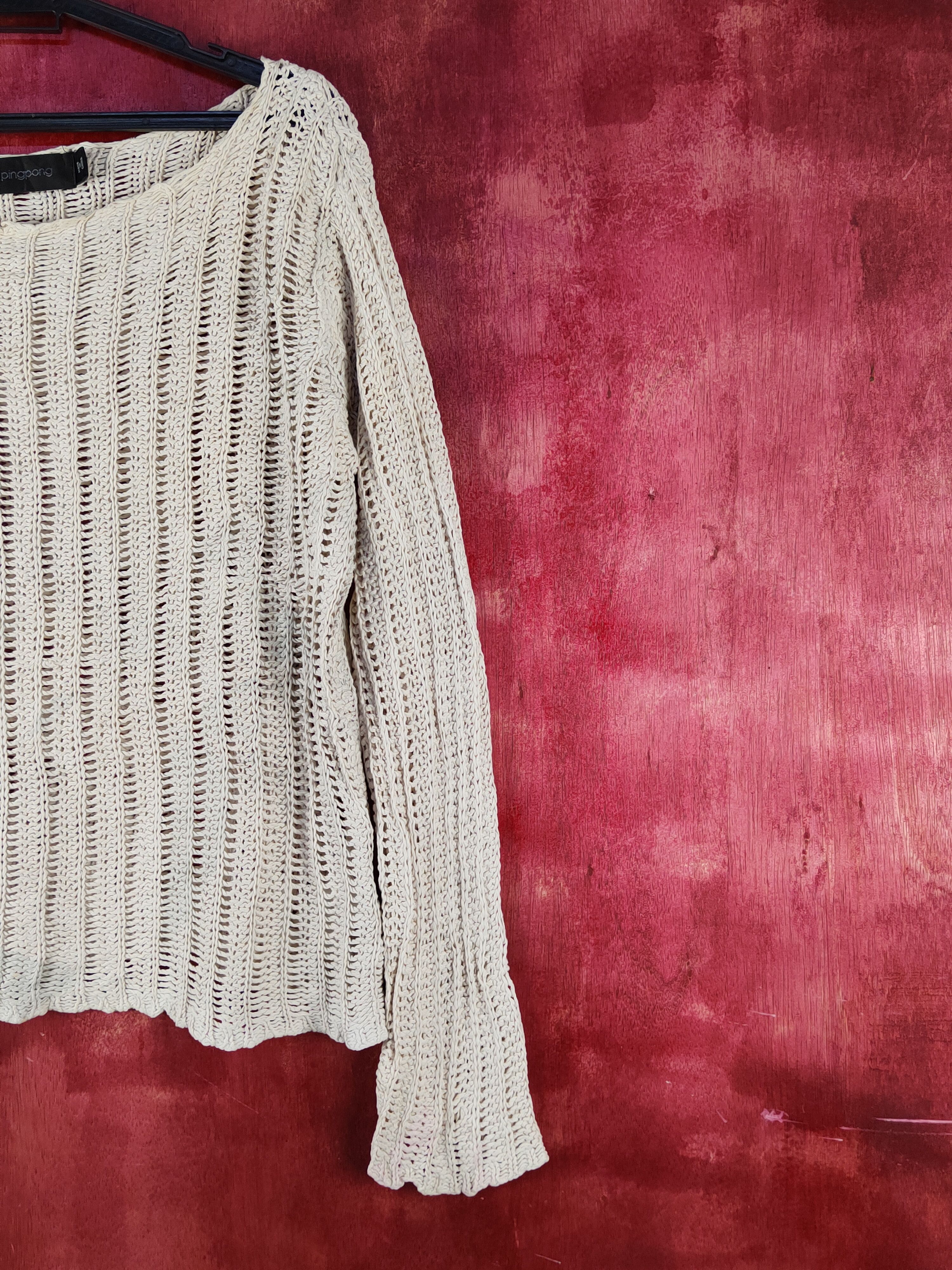Japanese Brand Pingpong Beige Crochet Meshnet Knitwear Sweatshirt #S1013 Size M / US 6-8 / IT 42-44 - 4 Thumbnail