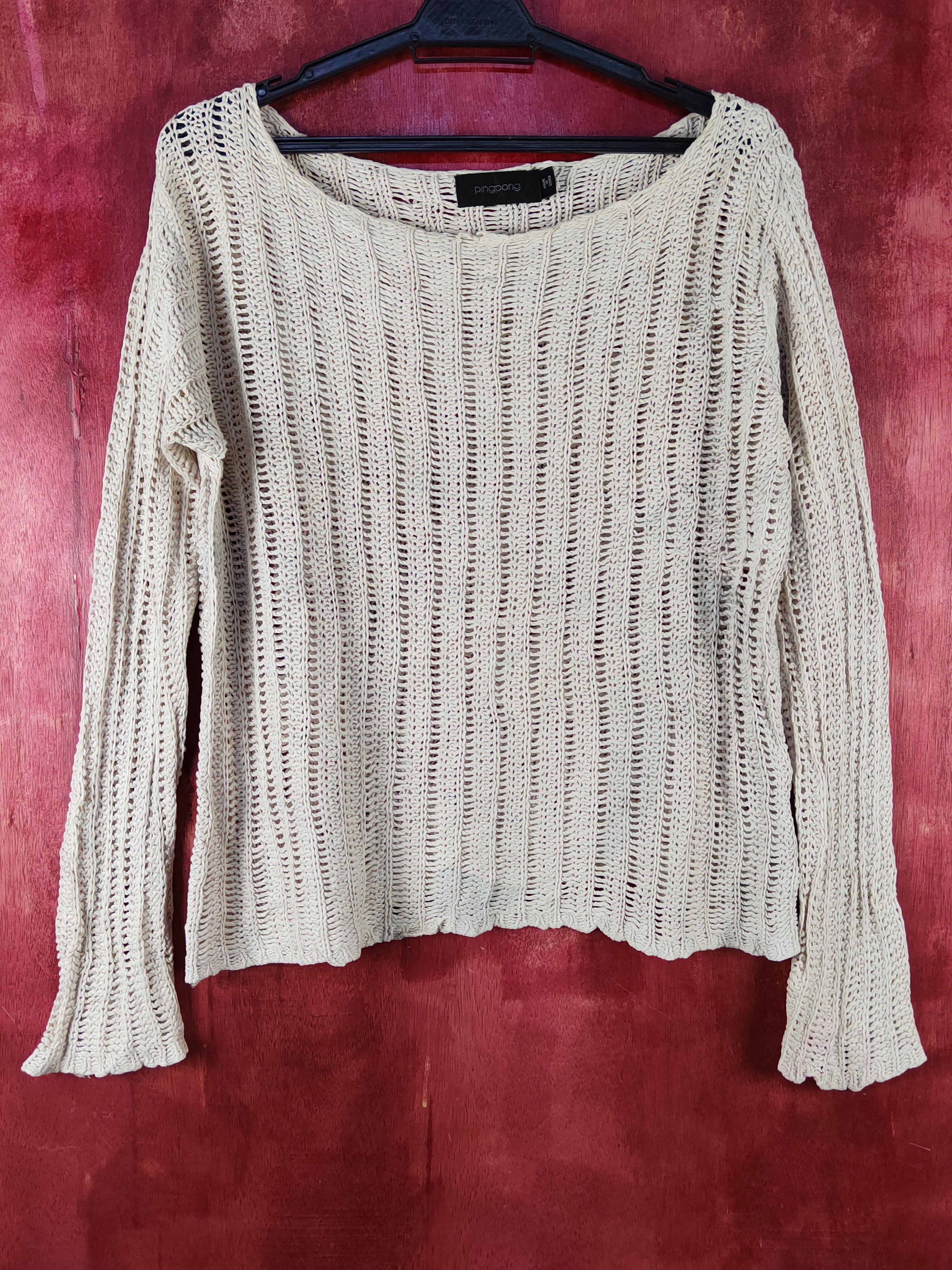 image of Homespun Knitwear Pingpong Beige Crochet Meshnet Knitwear Sweatshirt S1013, Women's (Size Medium)