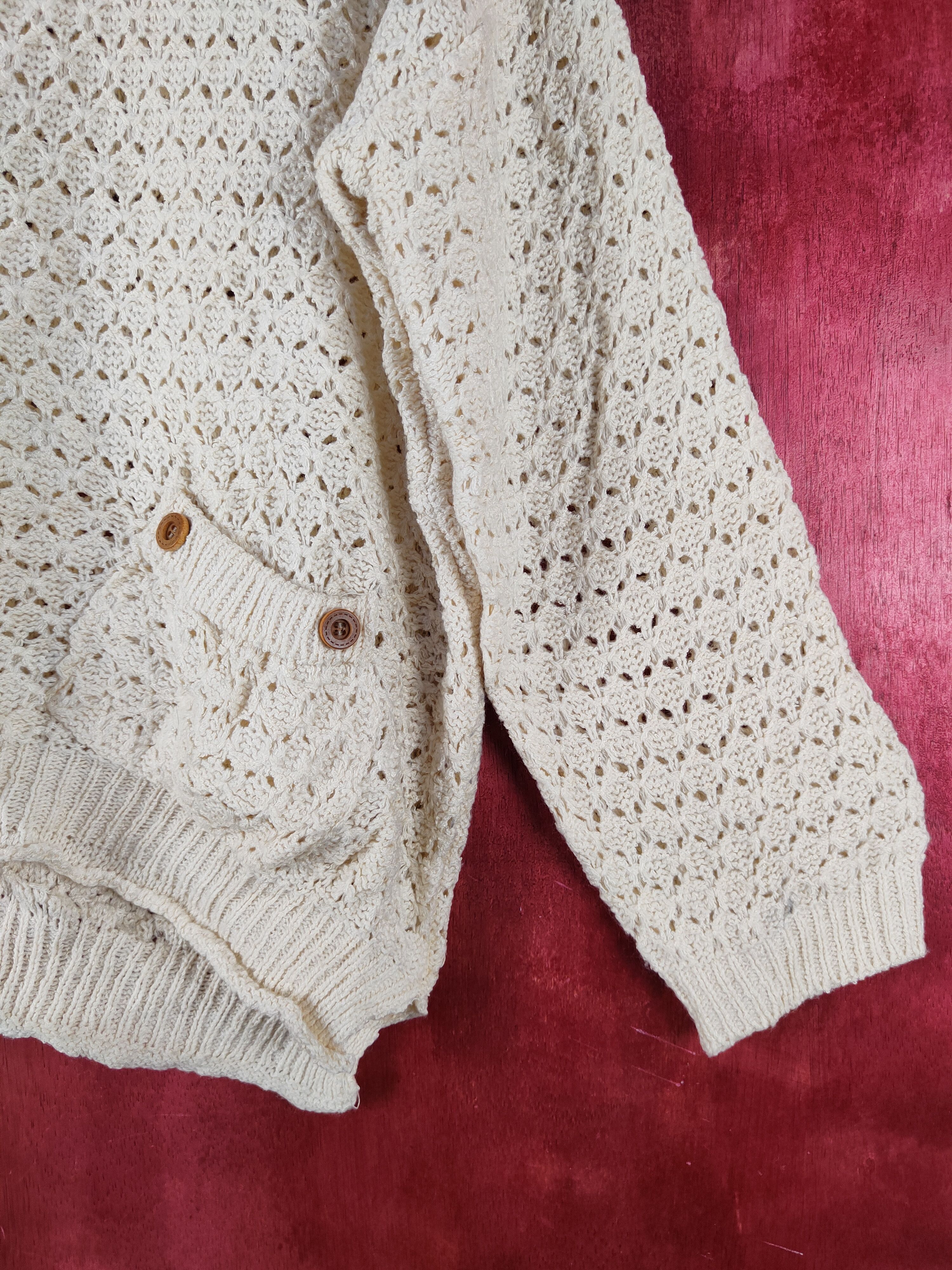 Japanese Brand Japanese Brand Cream Crochet Meshnet Knit Sweaters #S1018 Size L / US 10 / IT 46 - 6 Thumbnail