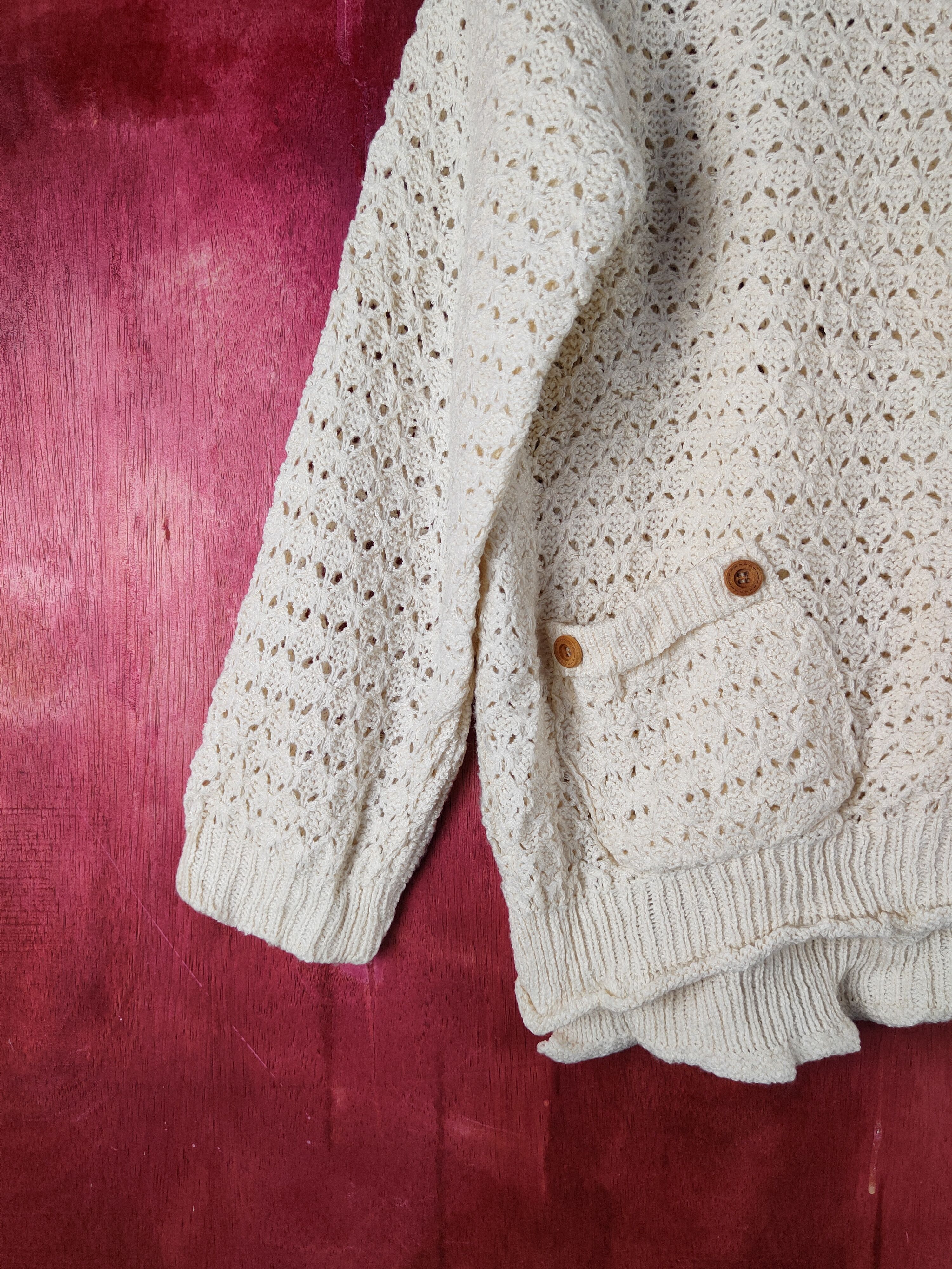 Japanese Brand Japanese Brand Cream Crochet Meshnet Knit Sweaters #S1018 Size L / US 10 / IT 46 - 4 Thumbnail