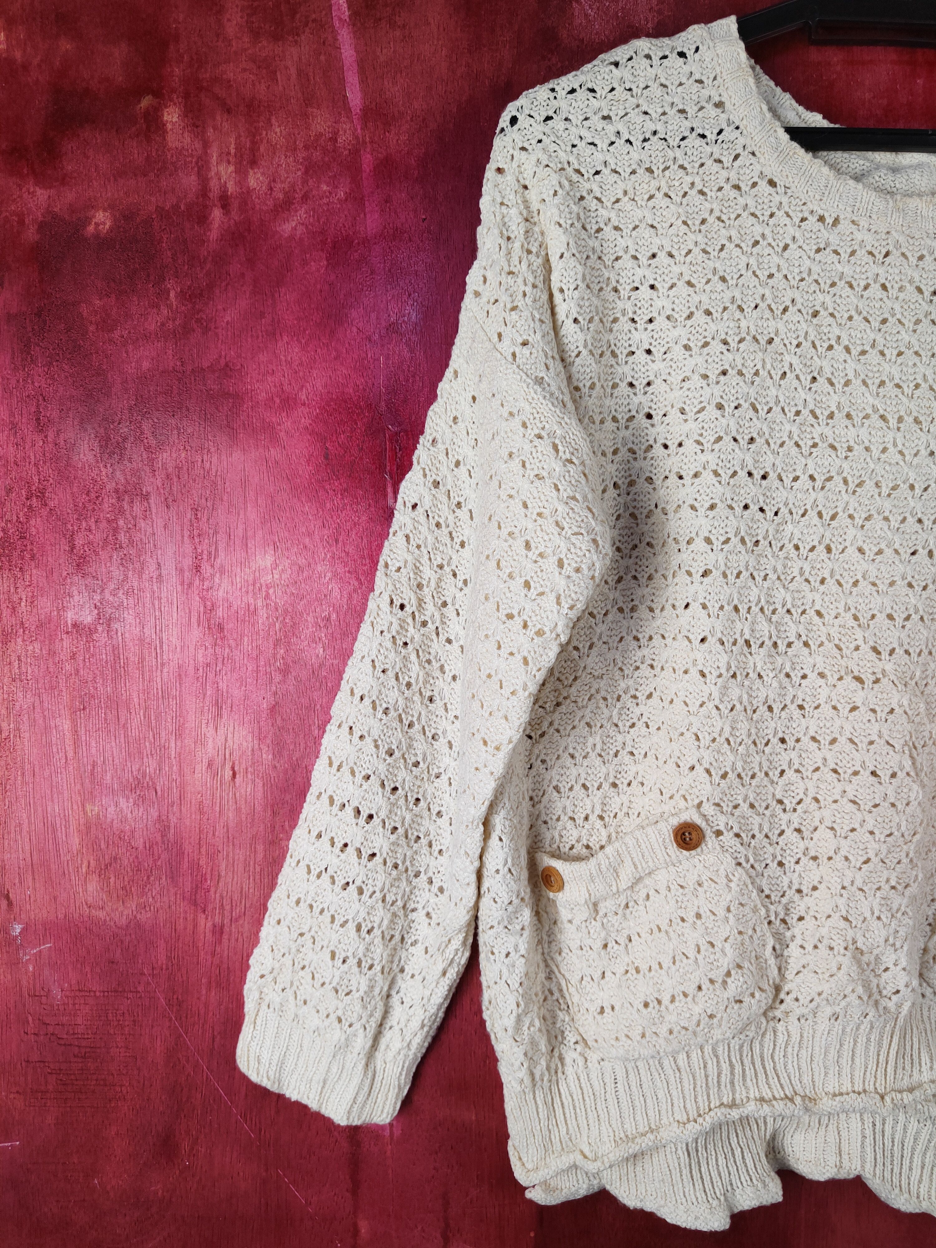 Japanese Brand Japanese Brand Cream Crochet Meshnet Knit Sweaters #S1018 Size L / US 10 / IT 46 - 3 Thumbnail