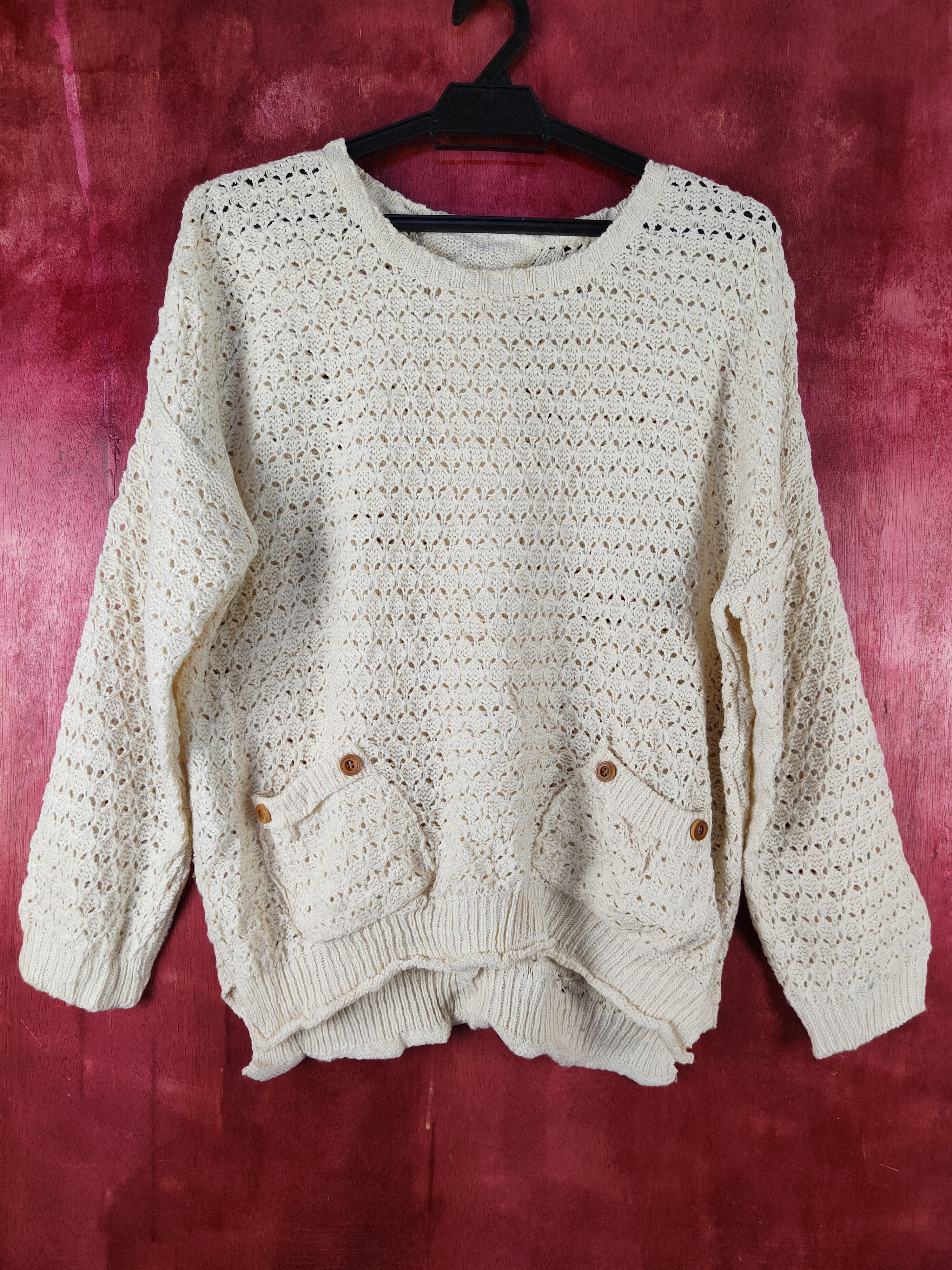 Japanese Brand Japanese Brand Cream Crochet Meshnet Knit Sweaters #S1018 Size L / US 10 / IT 46 - 1 Thumbnail