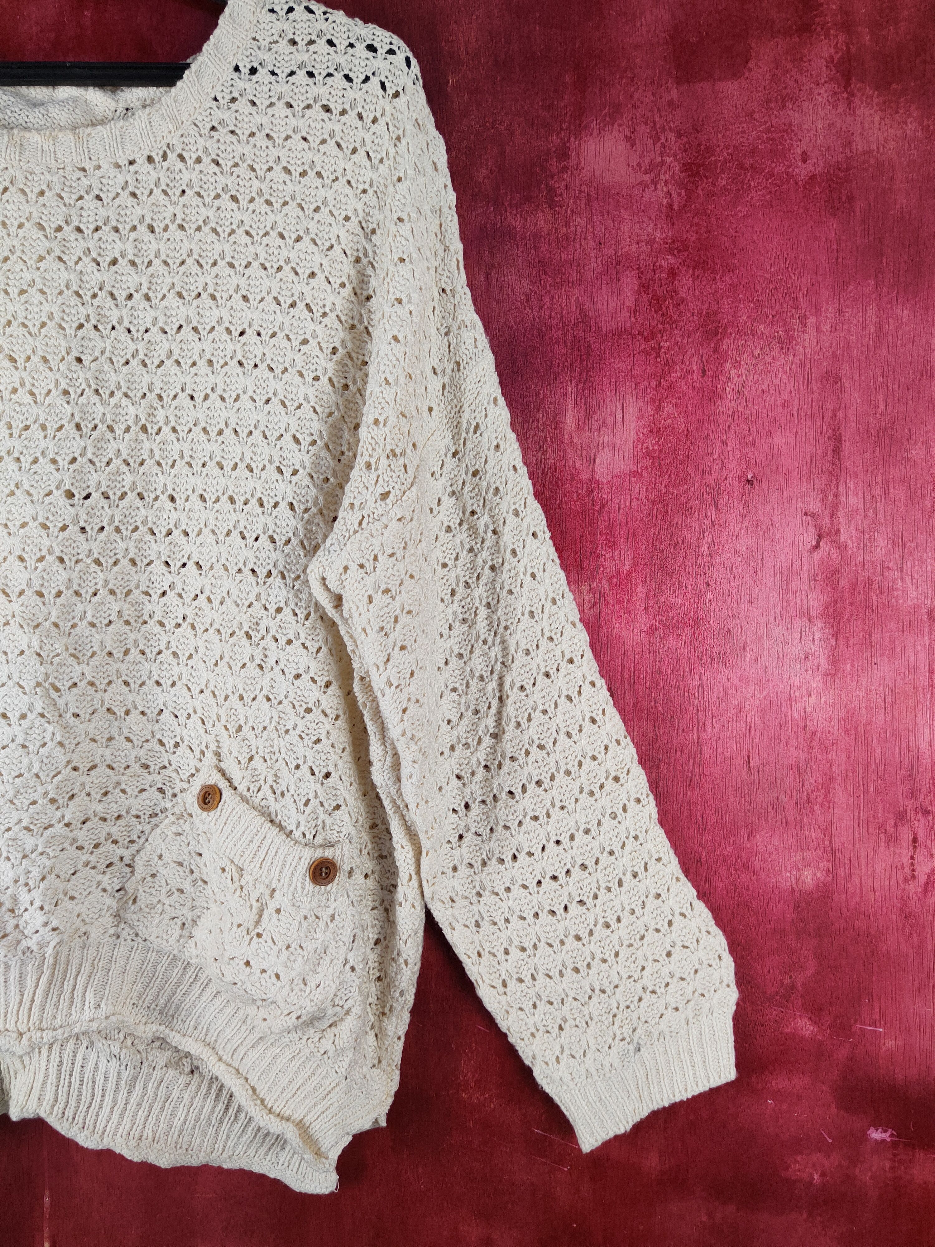 Japanese Brand Japanese Brand Cream Crochet Meshnet Knit Sweaters #S1018 Size L / US 10 / IT 46 - 5 Thumbnail