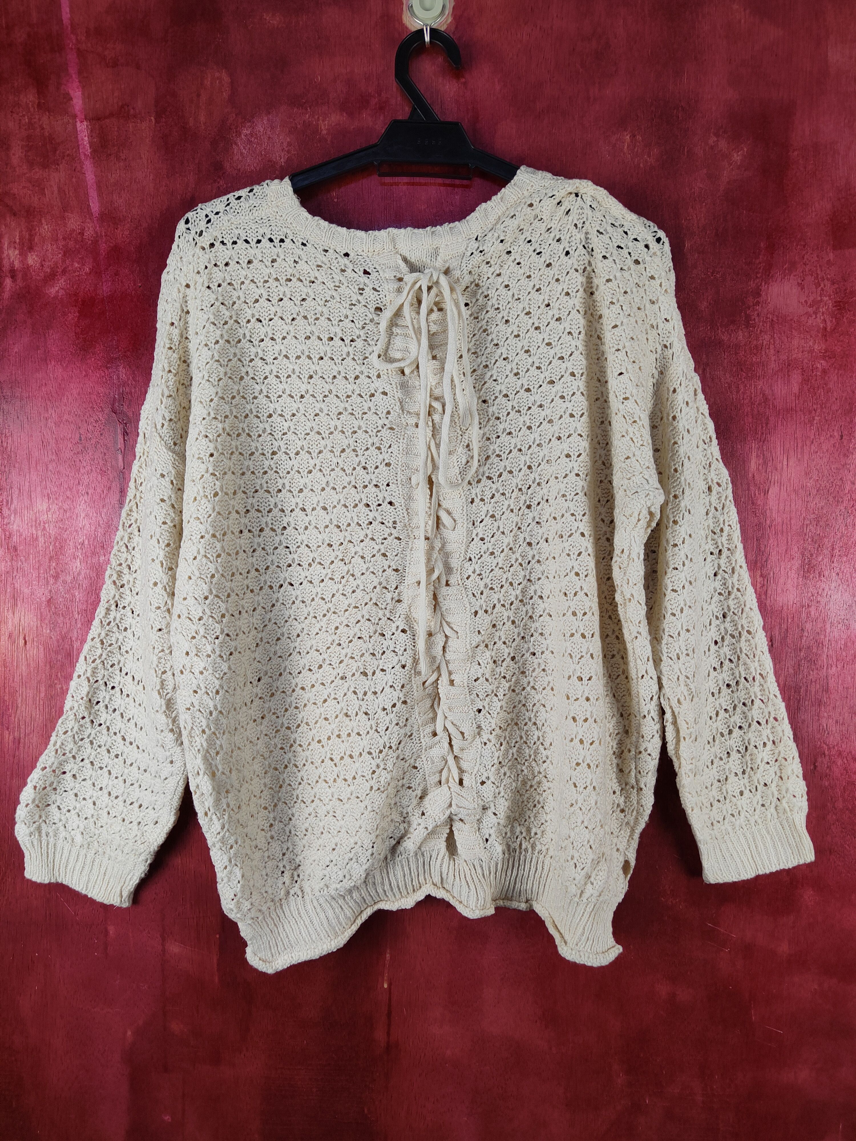 Japanese Brand Japanese Brand Cream Crochet Meshnet Knit Sweaters #S1018 Size L / US 10 / IT 46 - 7 Thumbnail