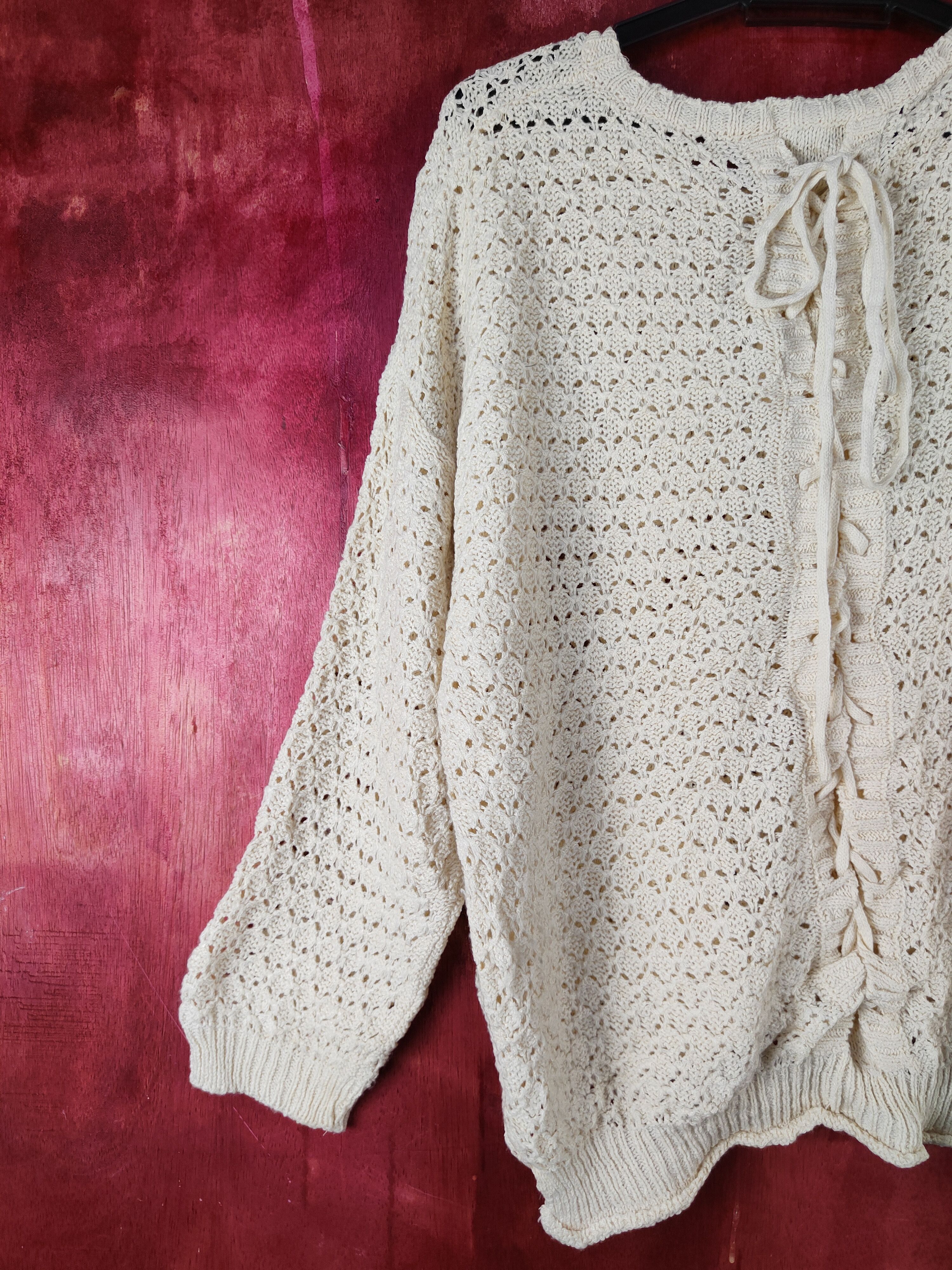 Japanese Brand Japanese Brand Cream Crochet Meshnet Knit Sweaters #S1018 Size L / US 10 / IT 46 - 8 Thumbnail