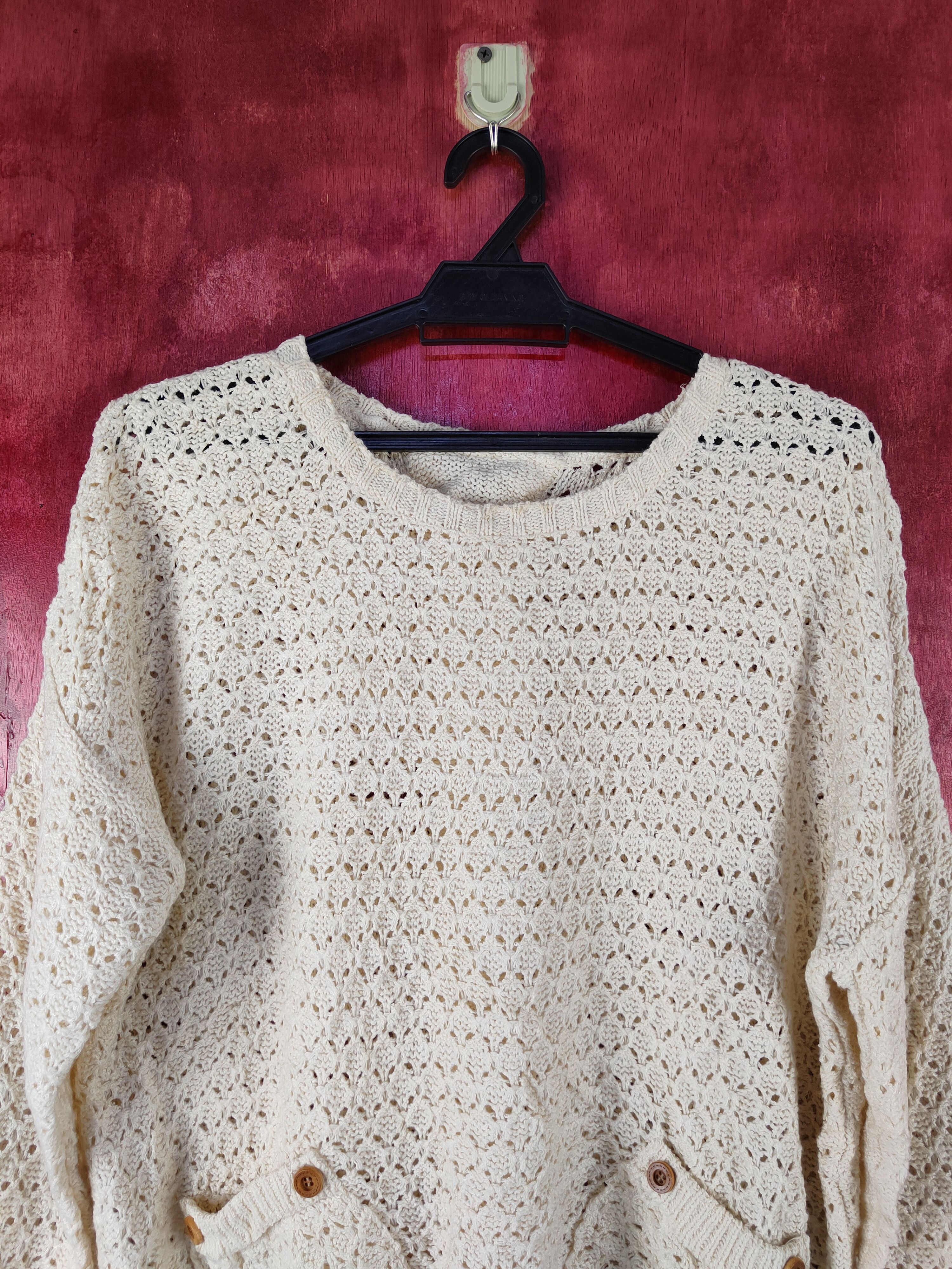 Japanese Brand Japanese Brand Cream Crochet Meshnet Knit Sweaters #S1018 Size L / US 10 / IT 46 - 2 Thumbnail